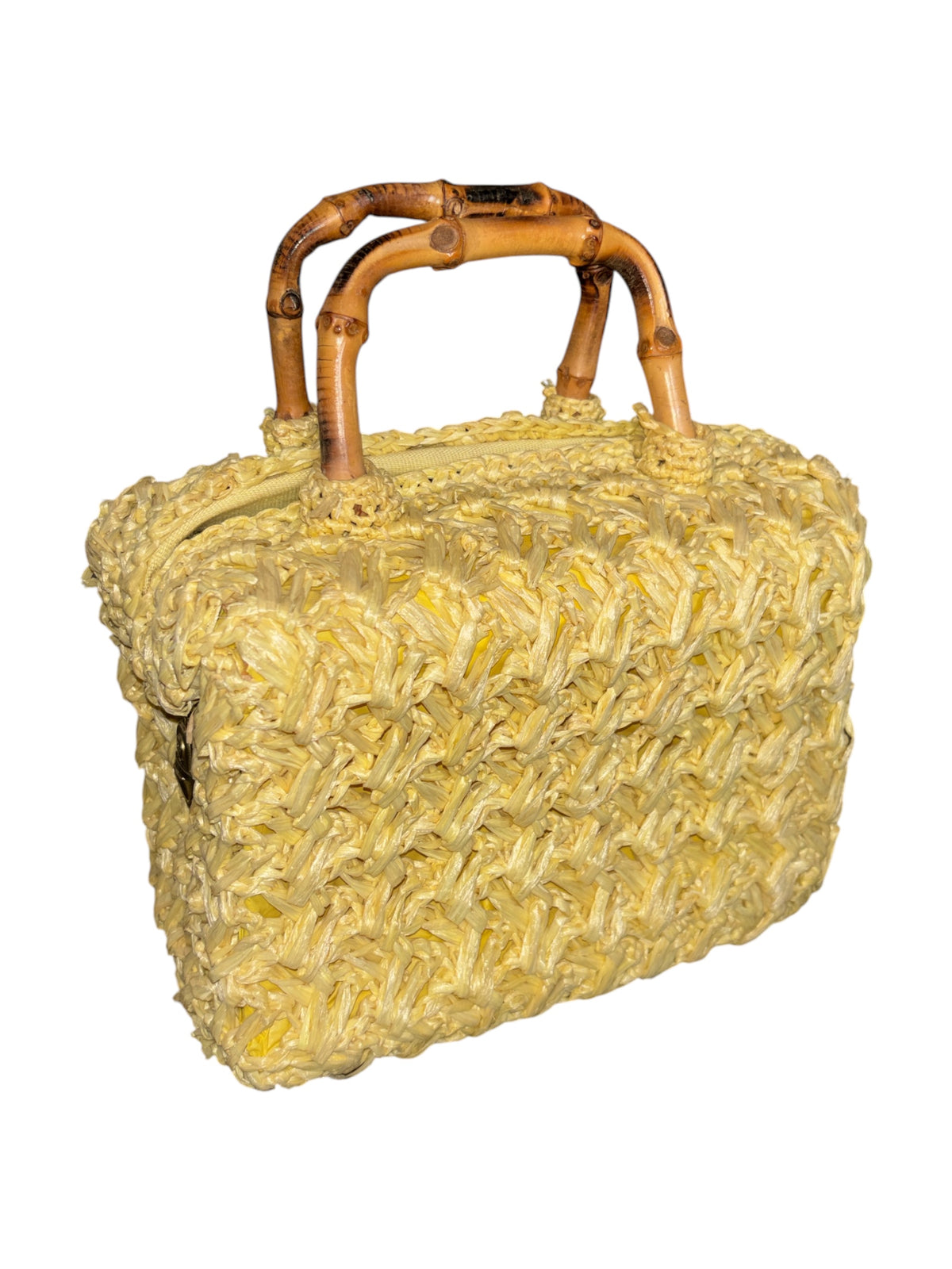 yellow brown walborg woven vtg handbag