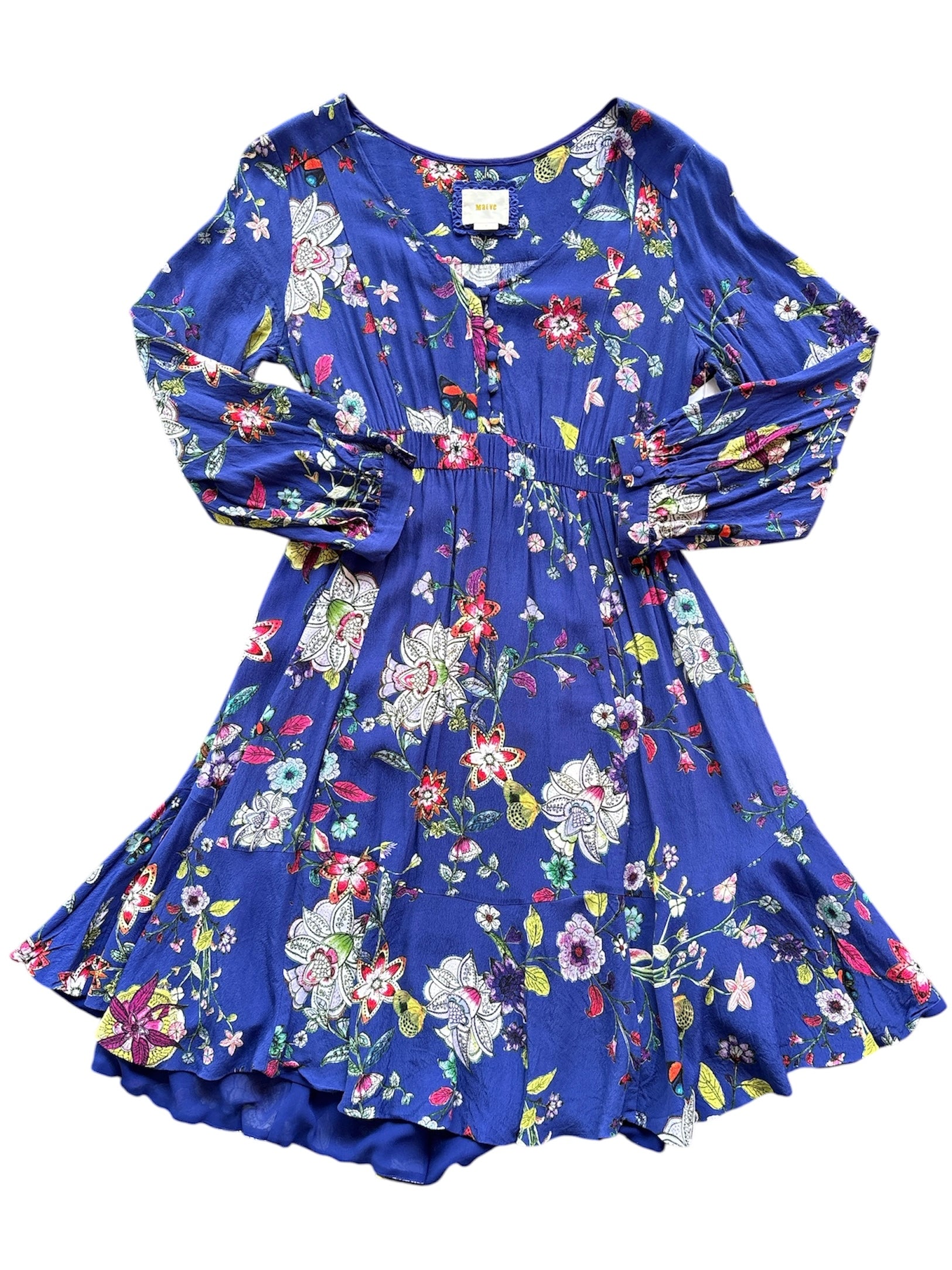 Blue Maeve Floral ls button front dress, M