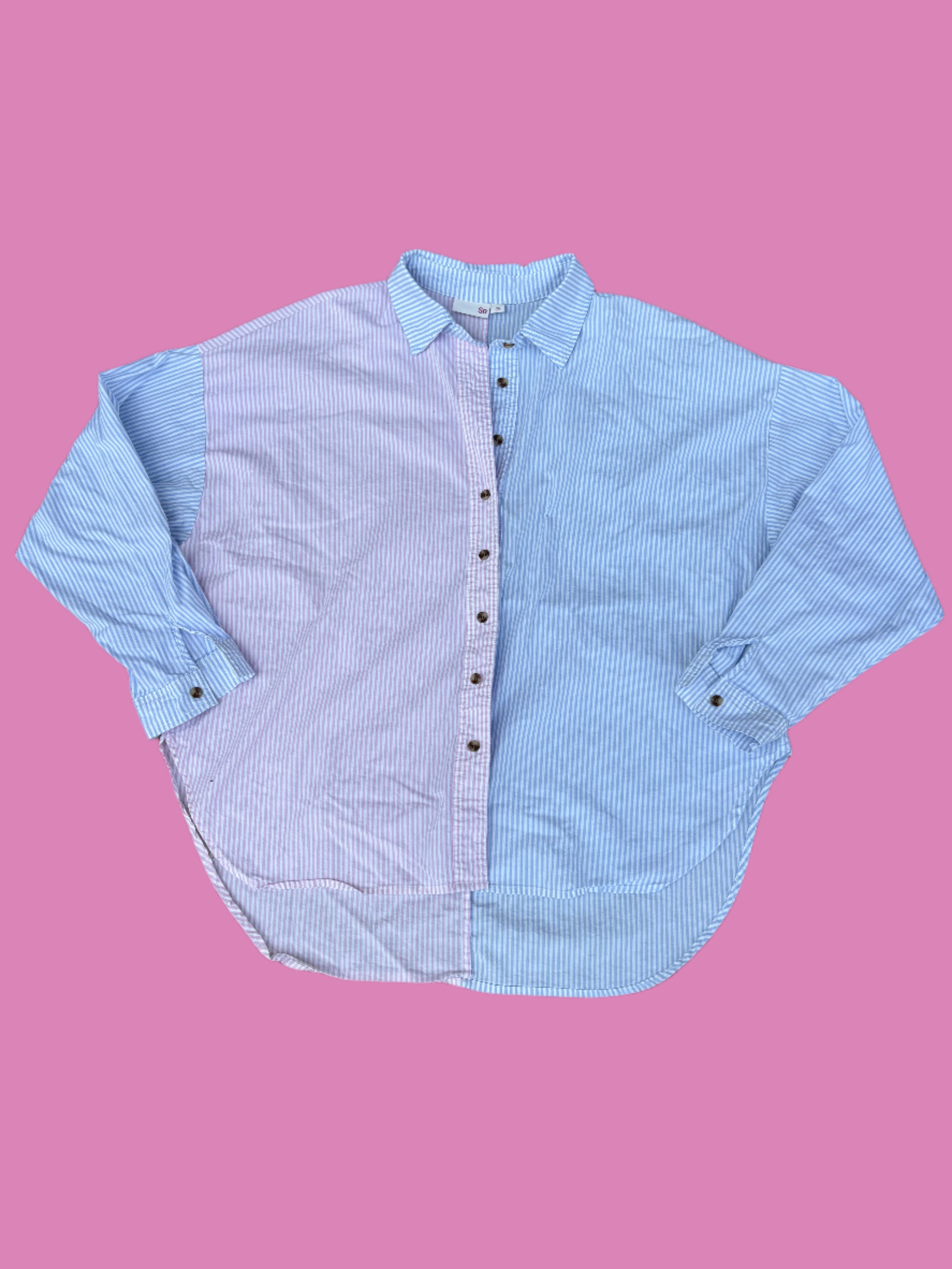 pink blue white So multi striped  button up, XL