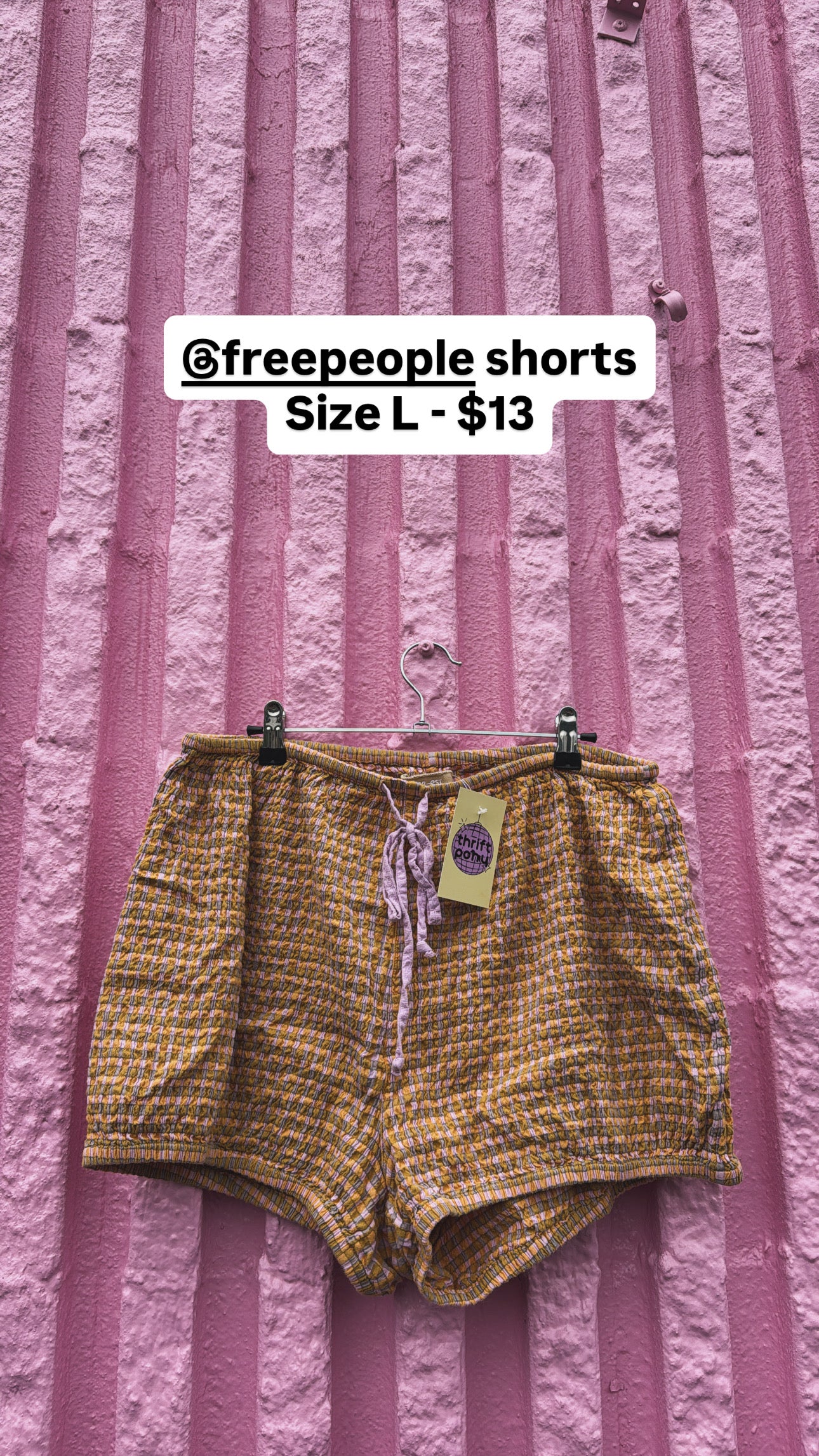yellow purple free people plaid drawstring shorts, L