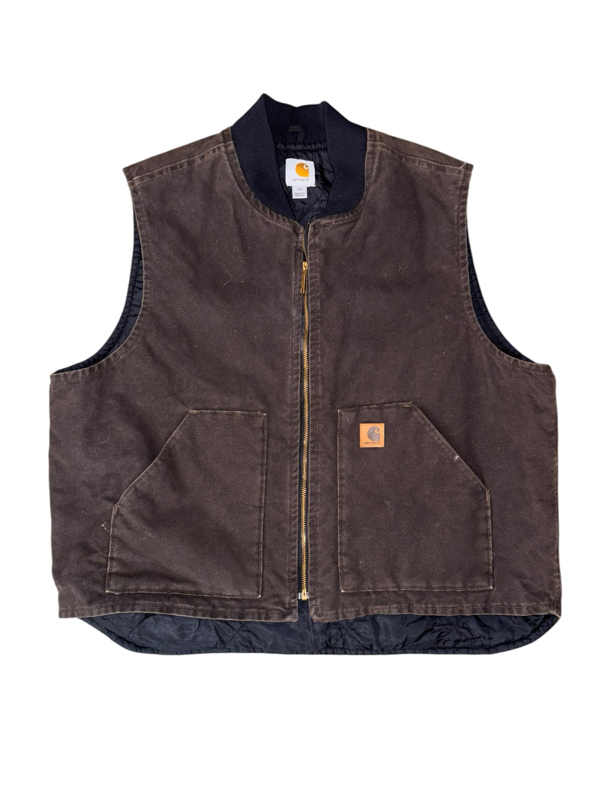 brown carhartt branded zip up vest, 2xl