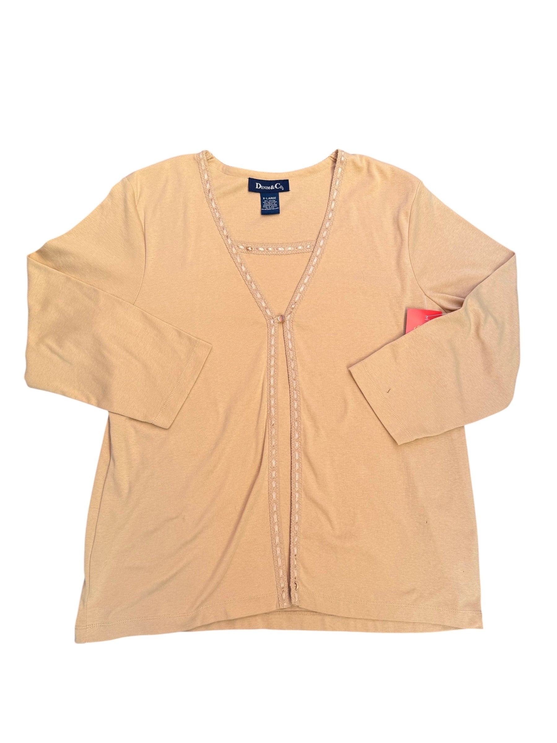 tan Denim & Co long sleeve top with cover up, x-large