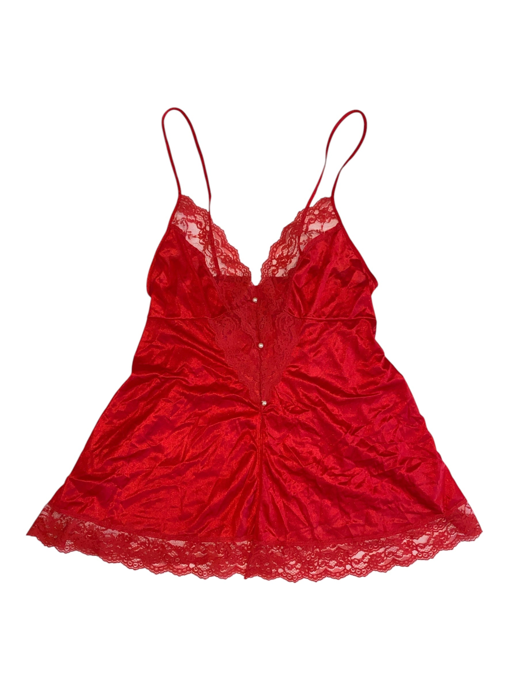red  vtg silky lace slip, L