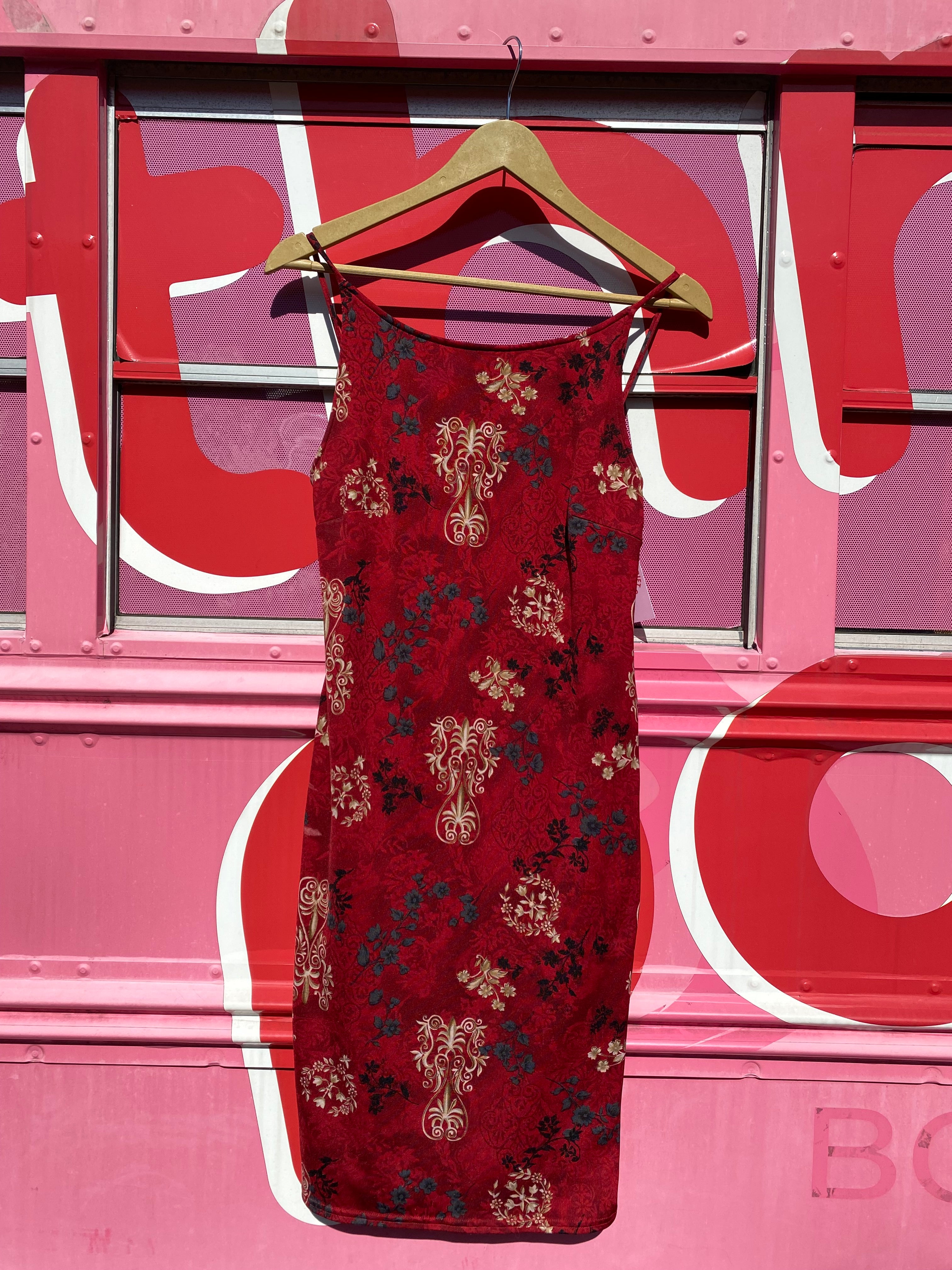 red black tan jalate patterned tank vtg dress, m