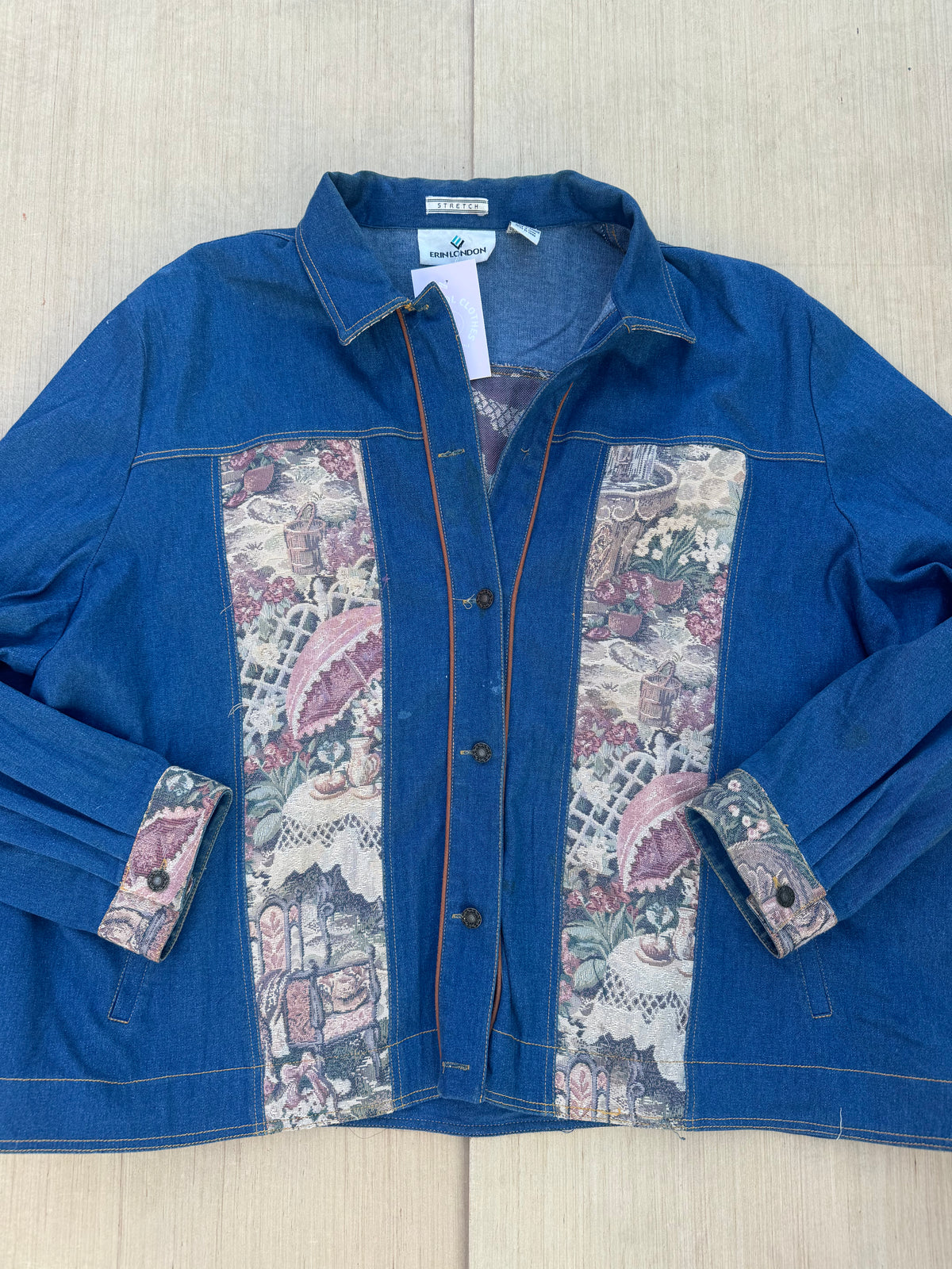 blue erin london tapestry denim jacket, l