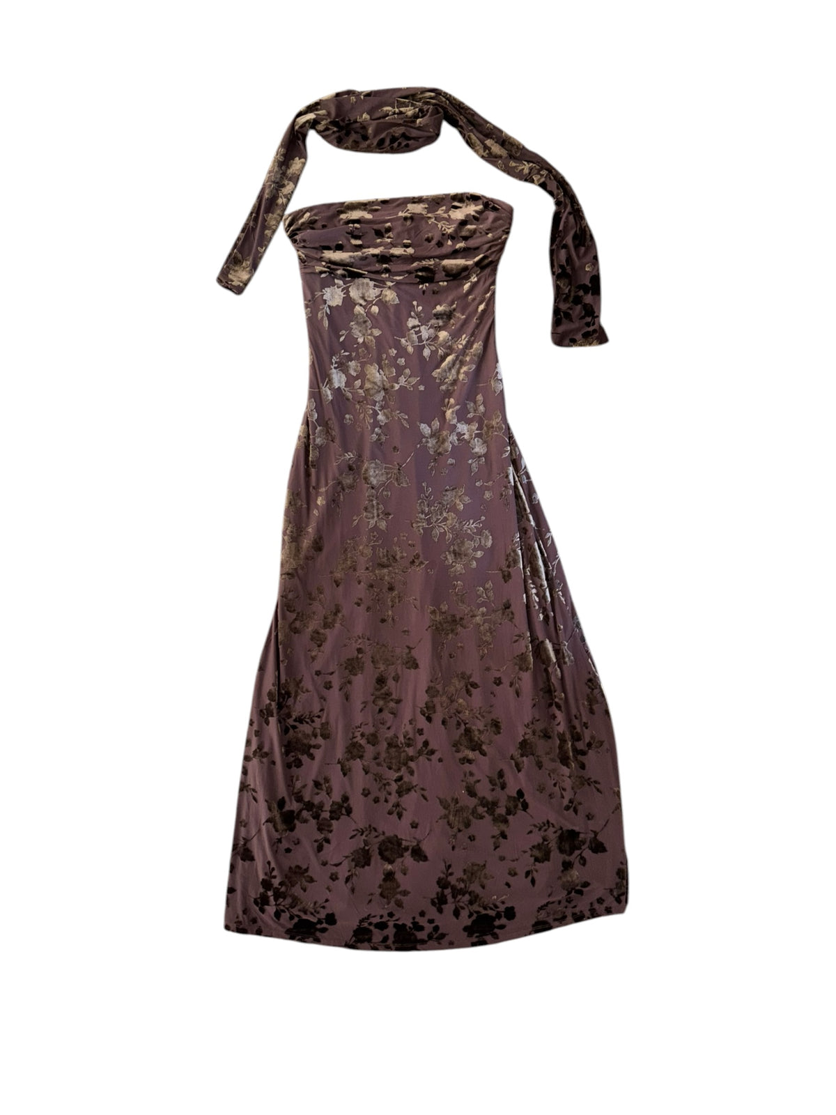 brown trixxi strapless velour maxi dress, m