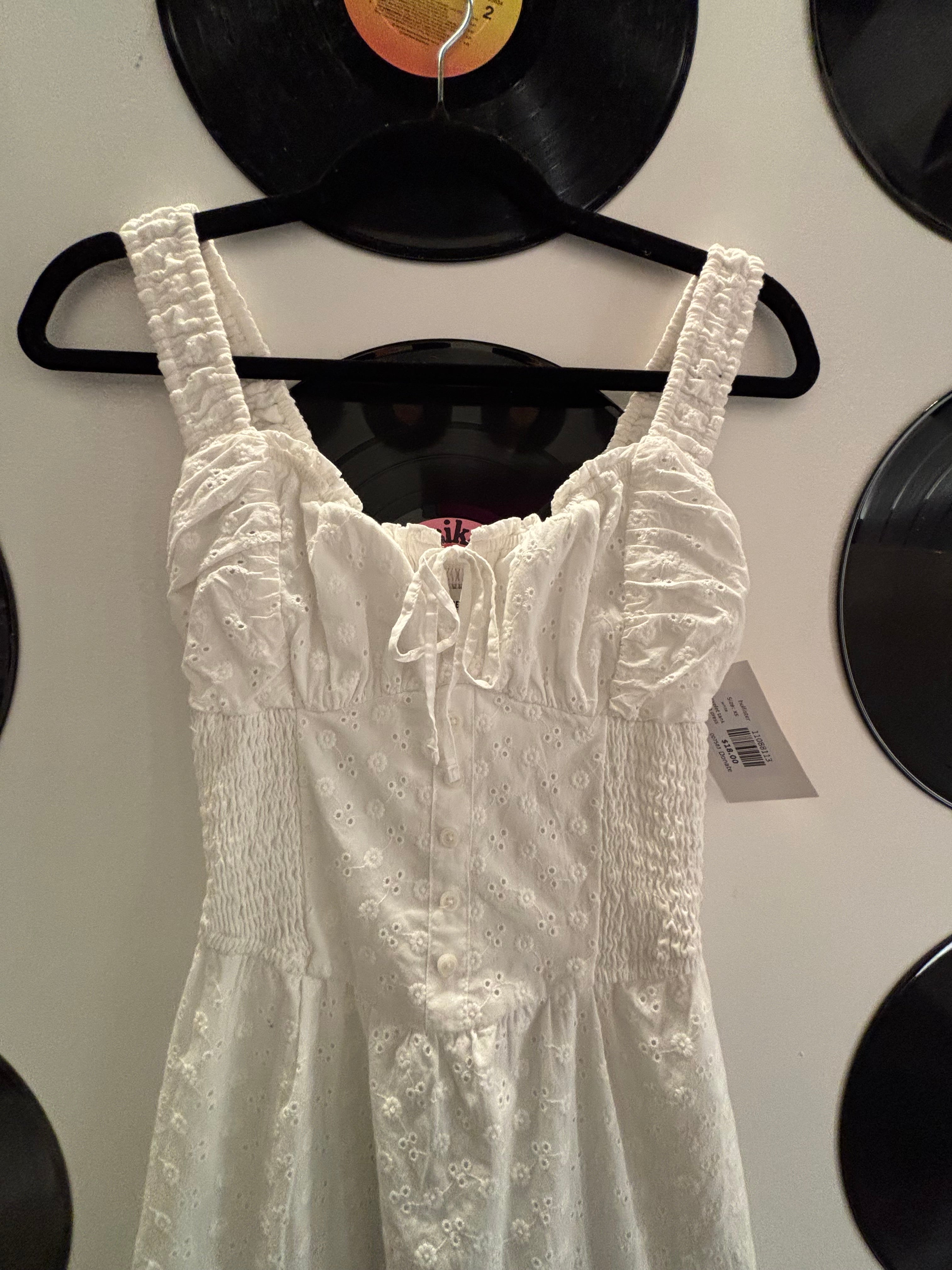white hollister eyelet tank long dress, xs