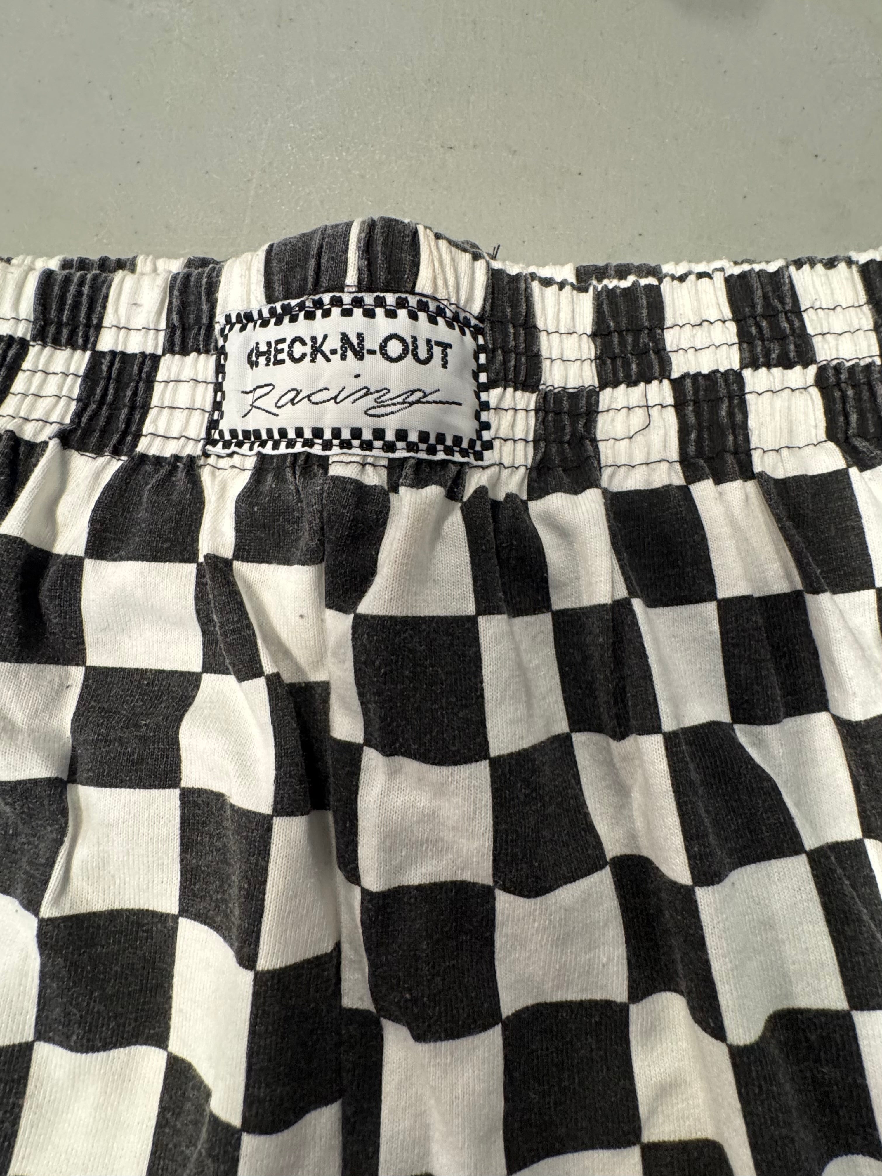 black white check n out racing checkered racing shorts, s