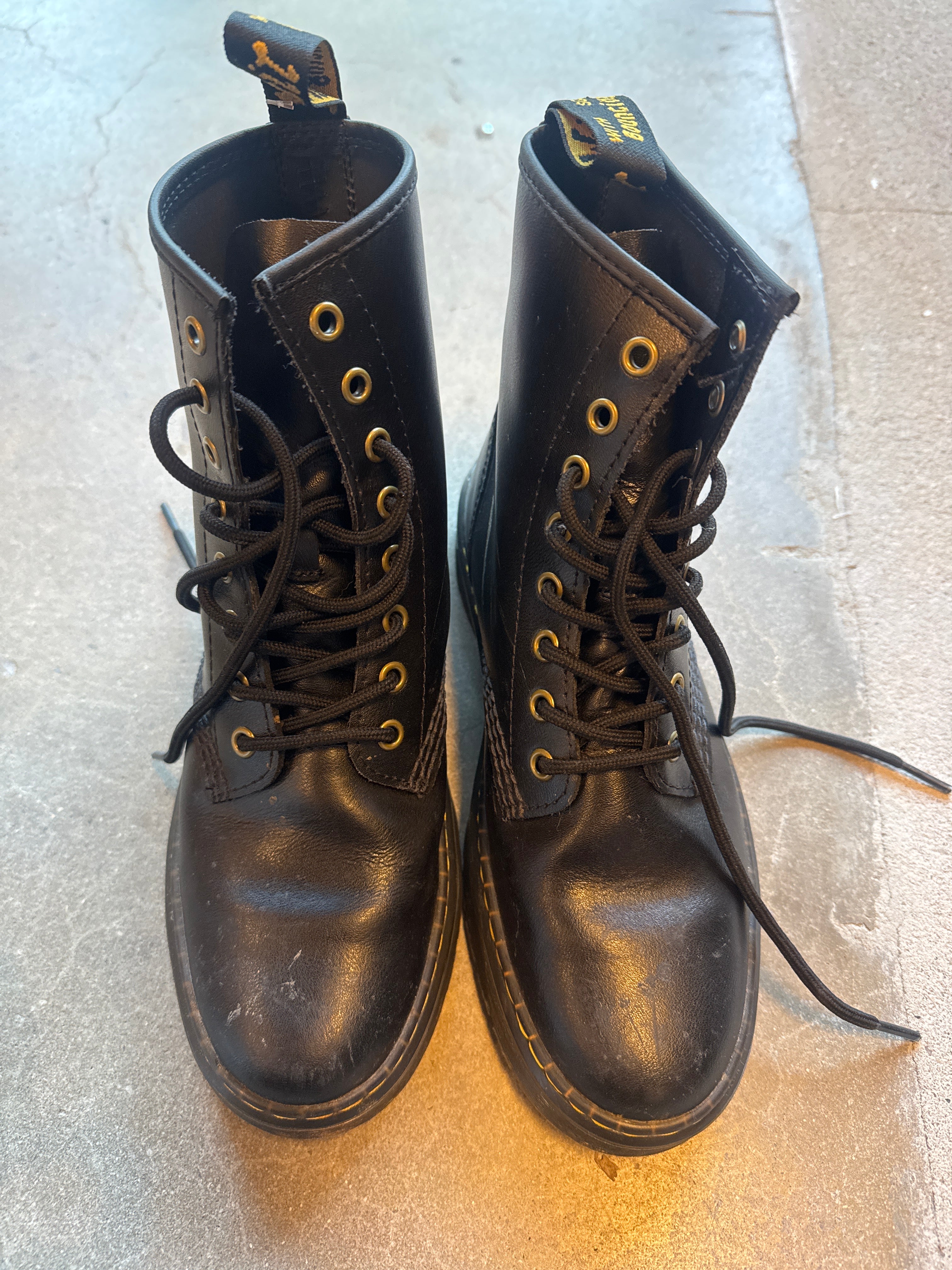 black dr martens combat boots, 8 women’s