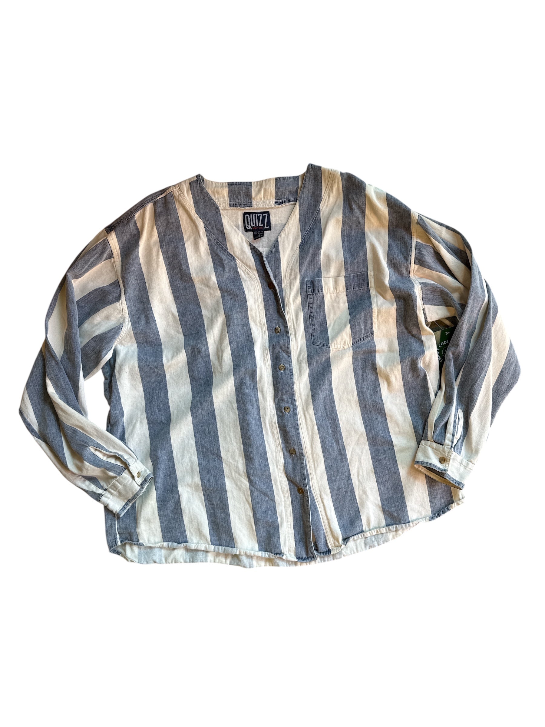 Blue white Quizz Striped Vtg button down, 20