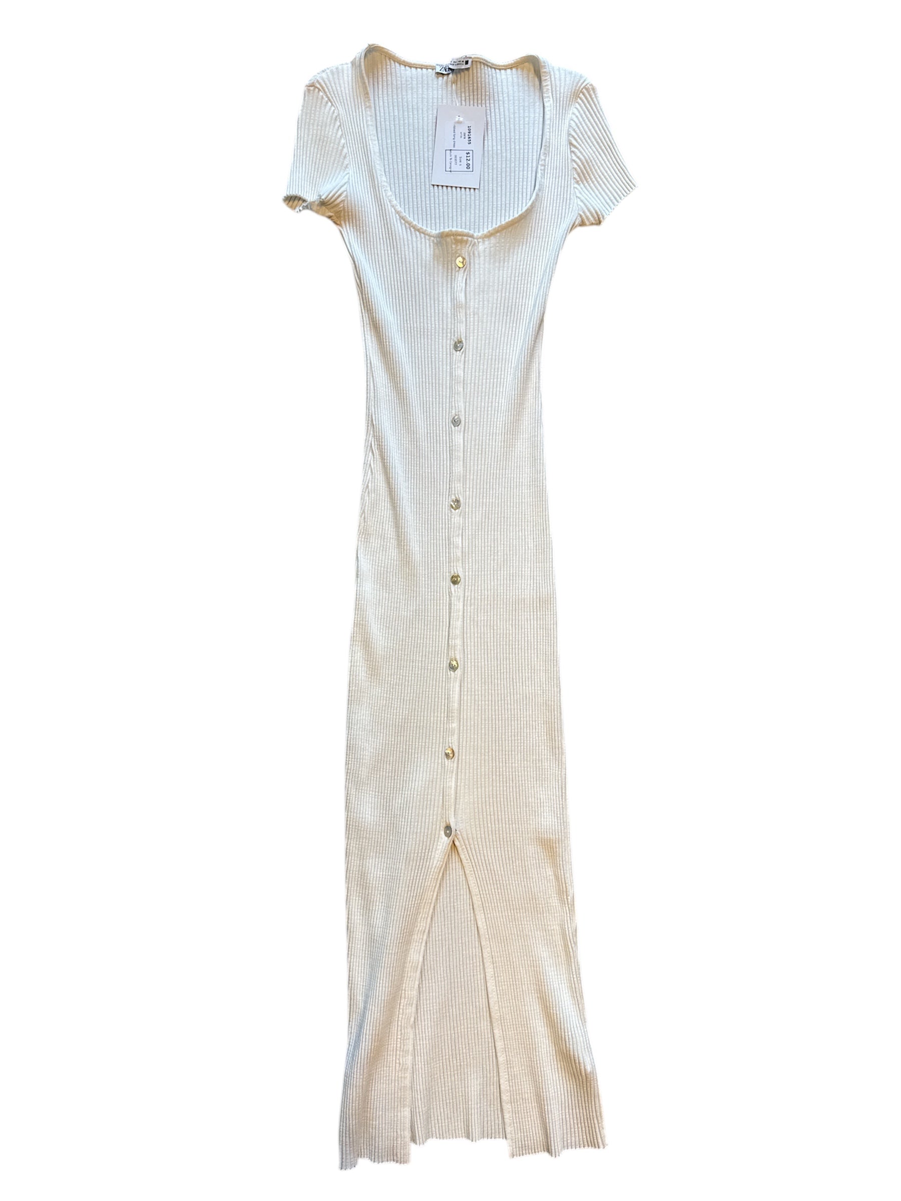 white zara ribbed maxi dresss, xs