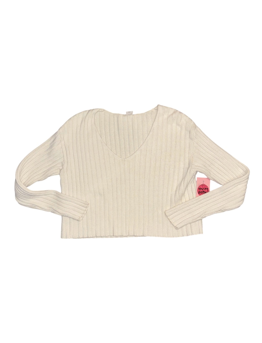 cream abound ribbed crop vneck sweater, xs