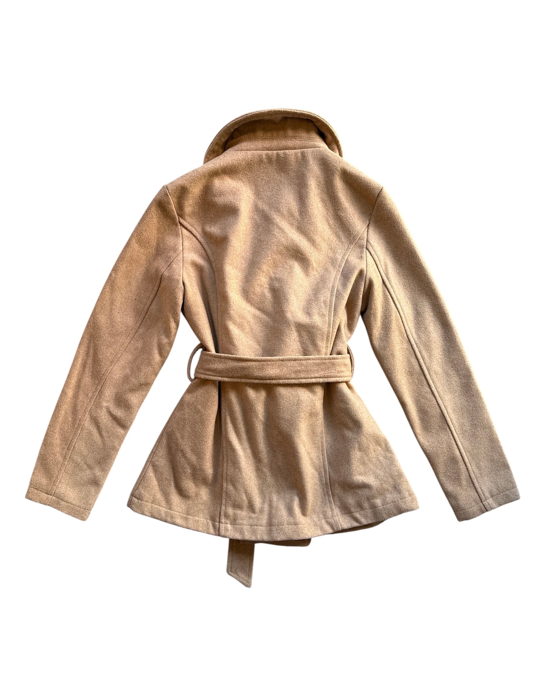 camel vine & valley peacoat w sash, m