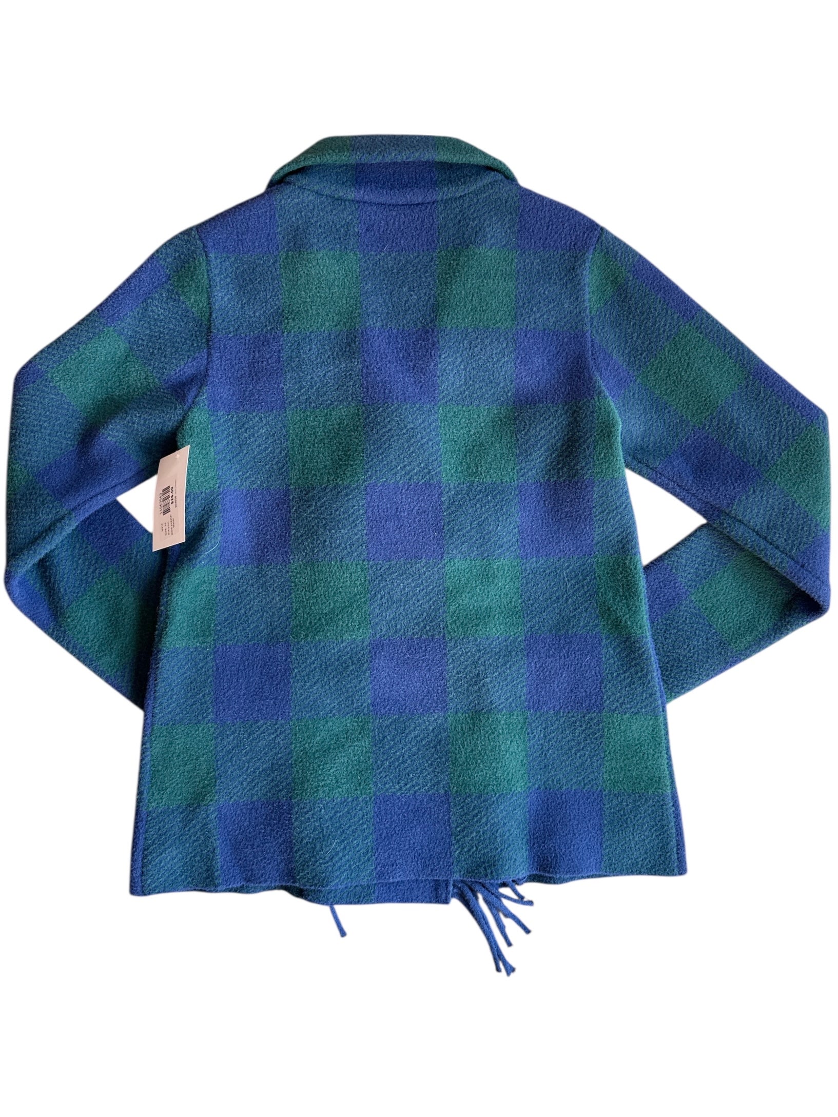 blue green NVLT plaid sweater blazer, xs