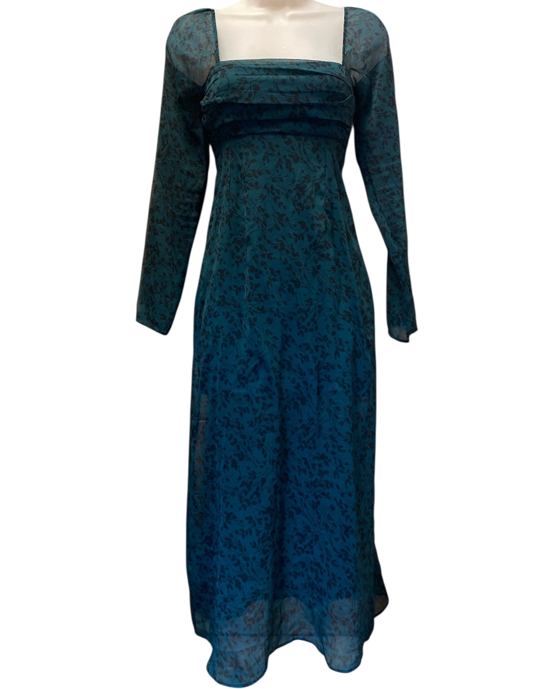 green abercrombie sheer folliage babydoll dress, xxs