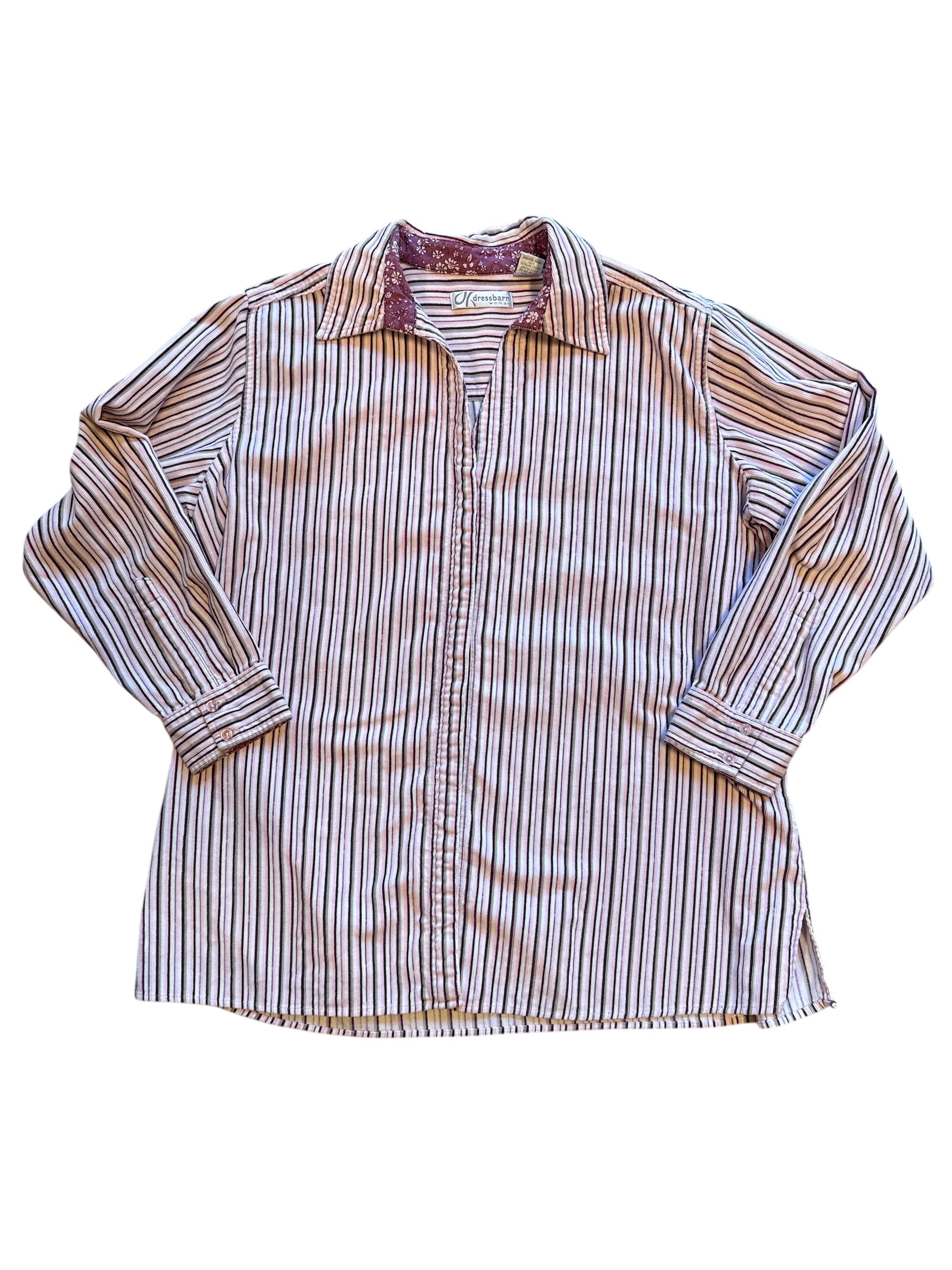purple pink dressbarn striped ls button up, 18/20