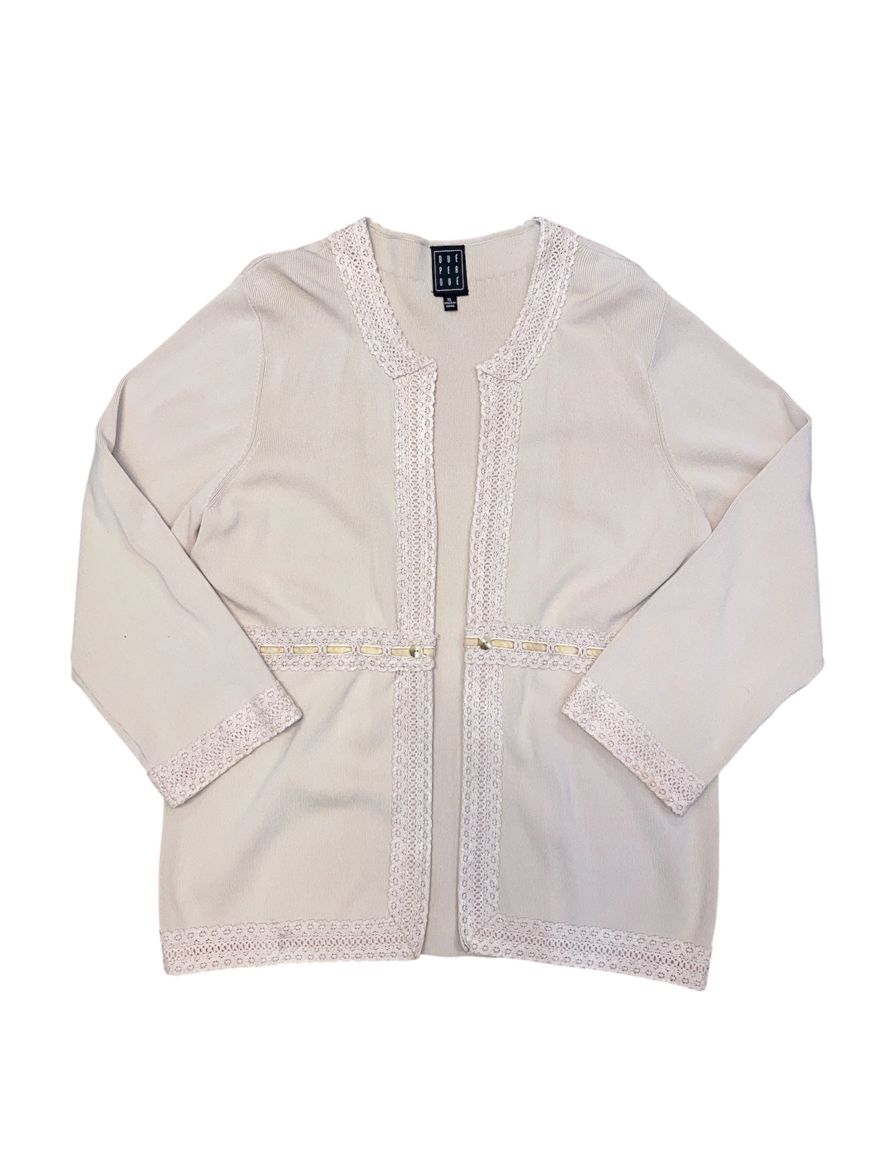 Beige Due Per Due Lace detail cardigan, XL