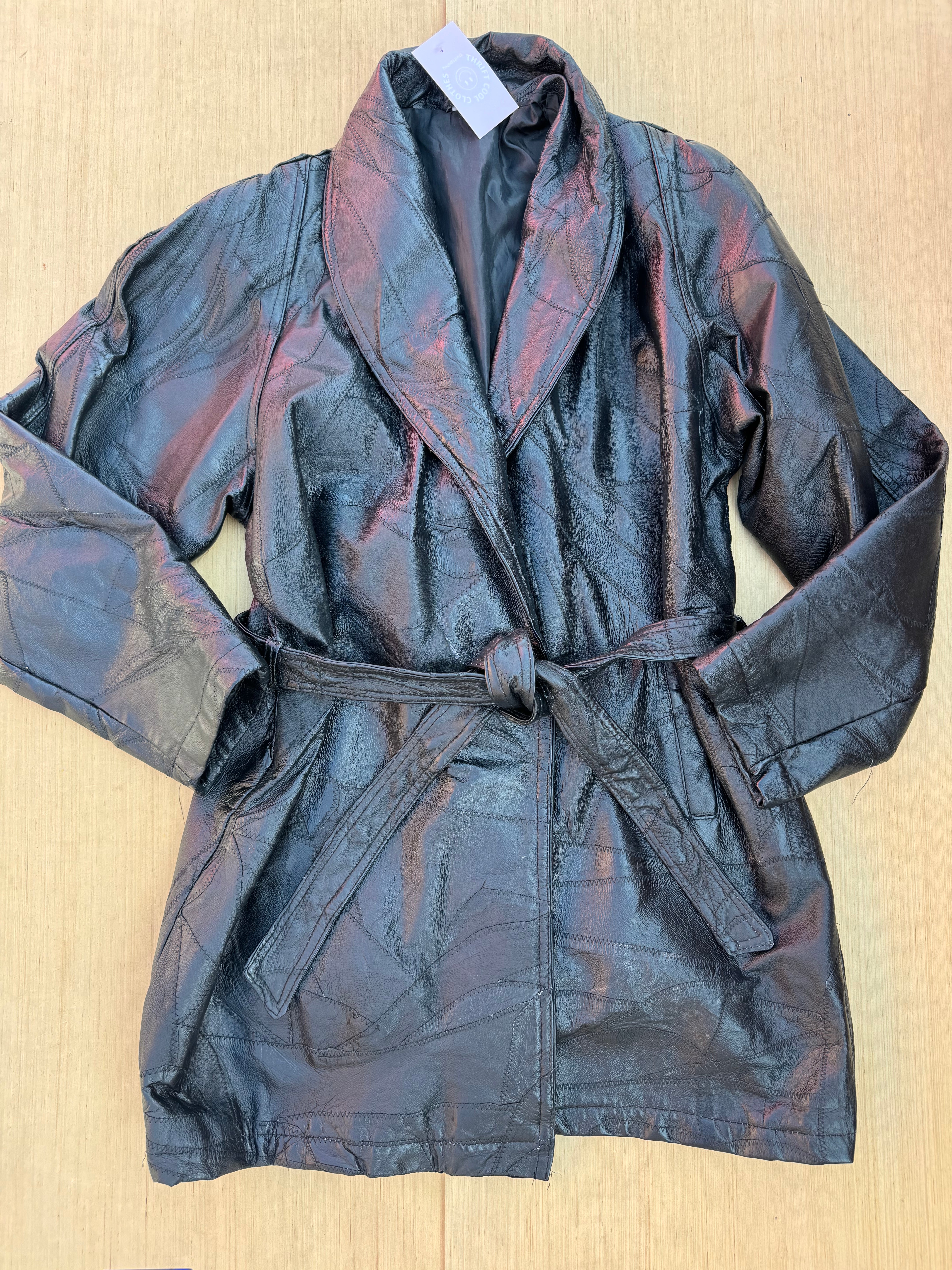 black  long leather jacket, XL