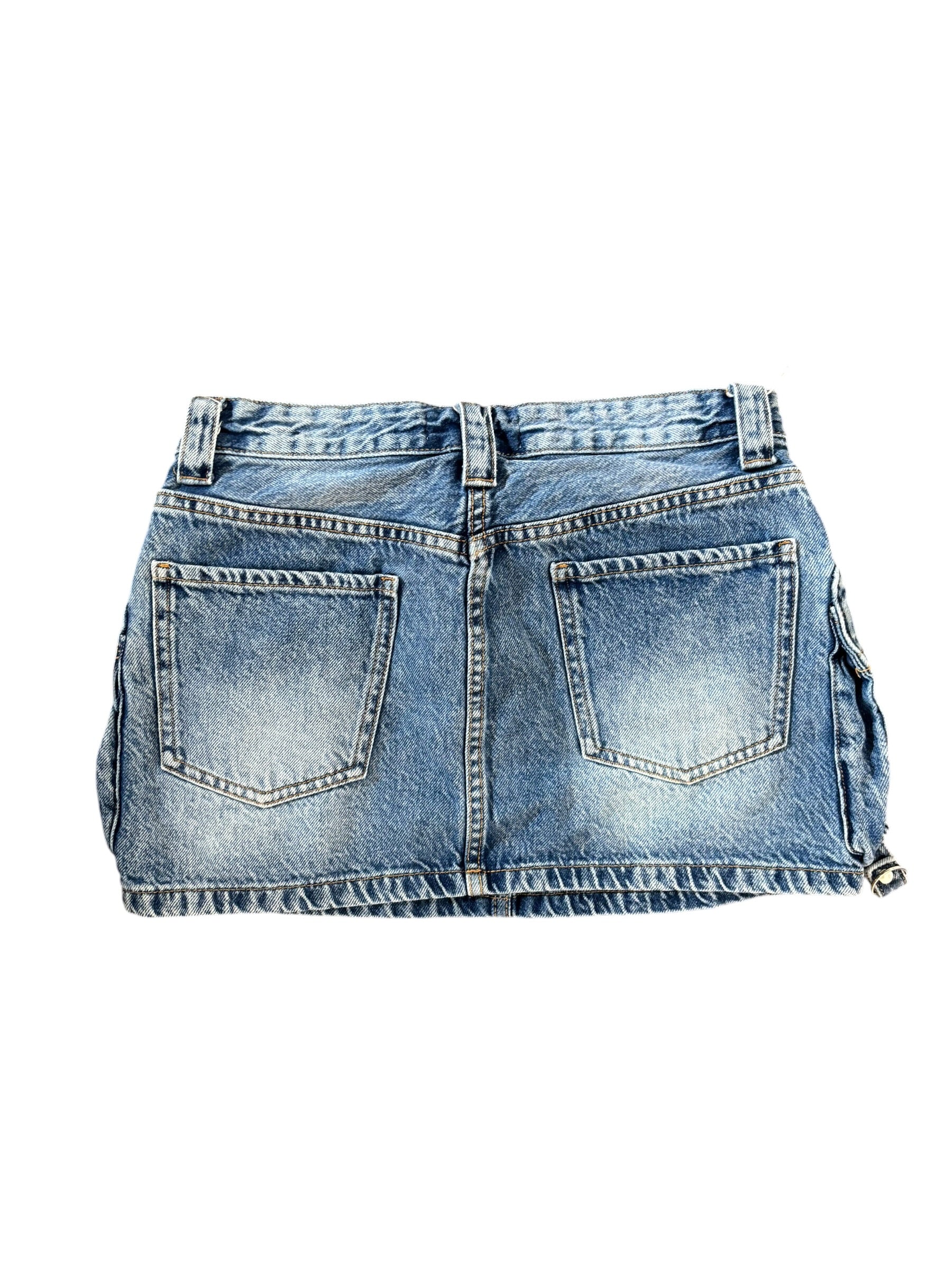 blue bershka denim cargos mini skirt, 4
