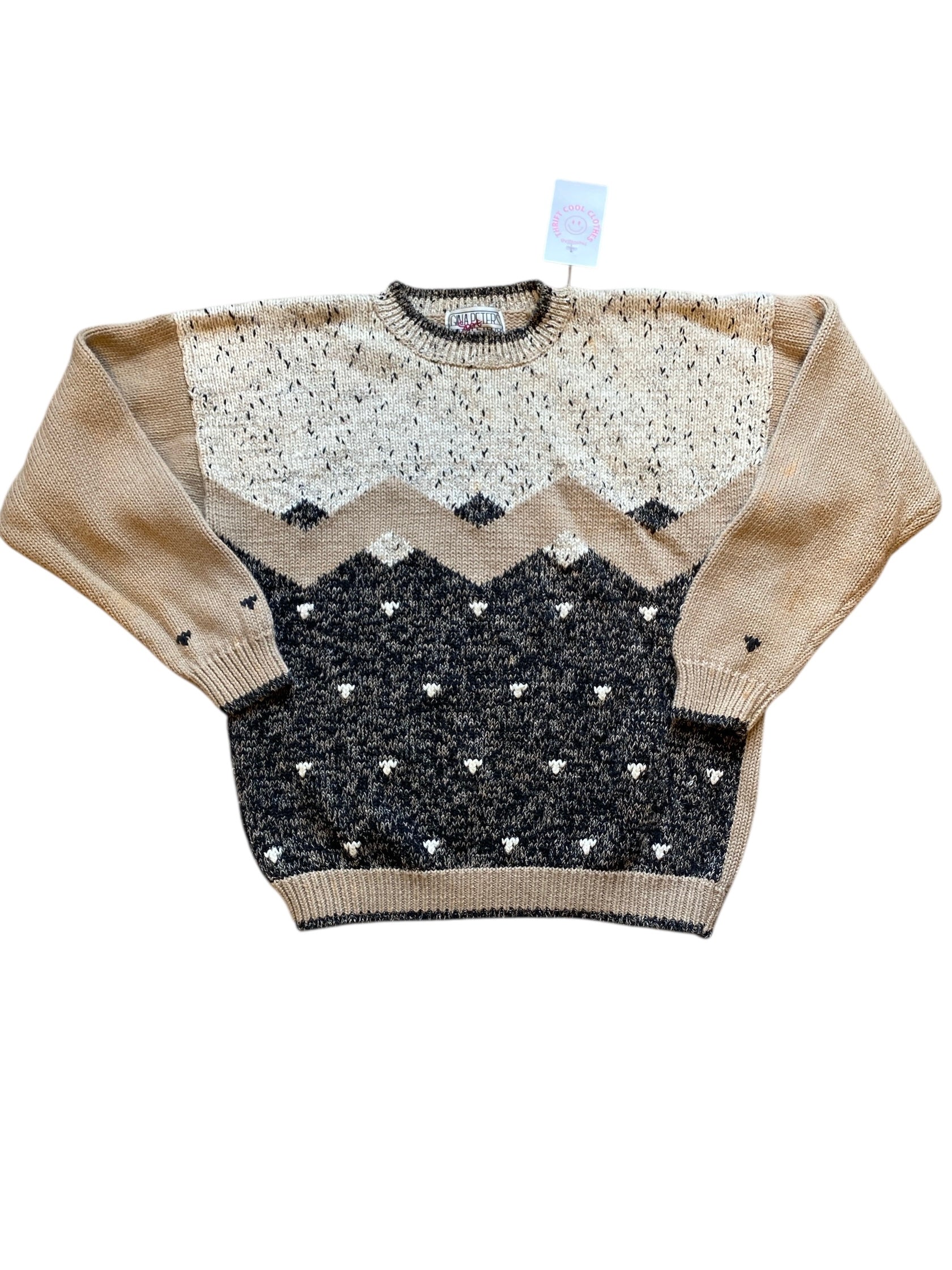 tan black gina peters sport 80s chevron two pattern sweater, m