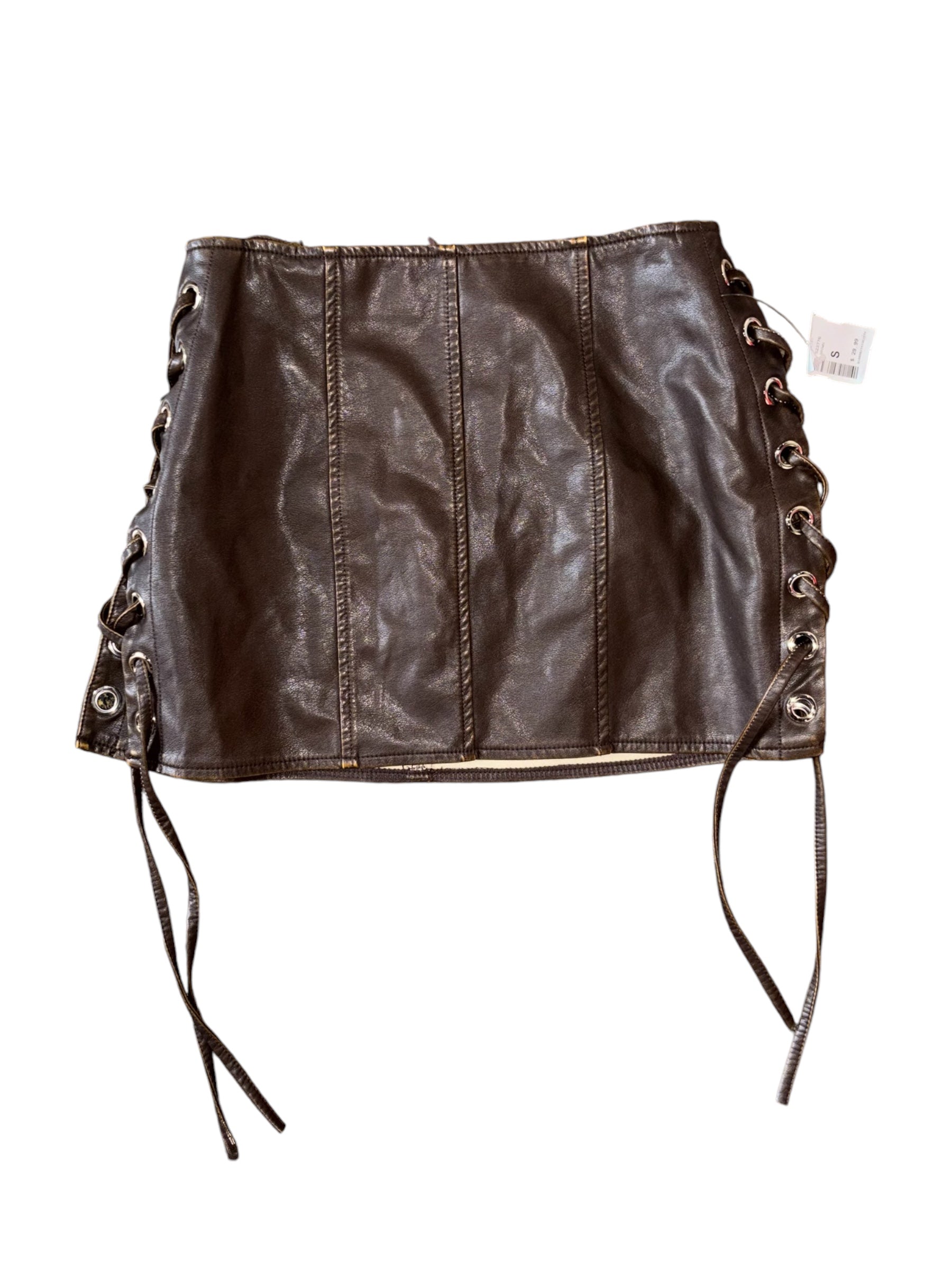 brown edge NWT pleather lace up mini skirt, s