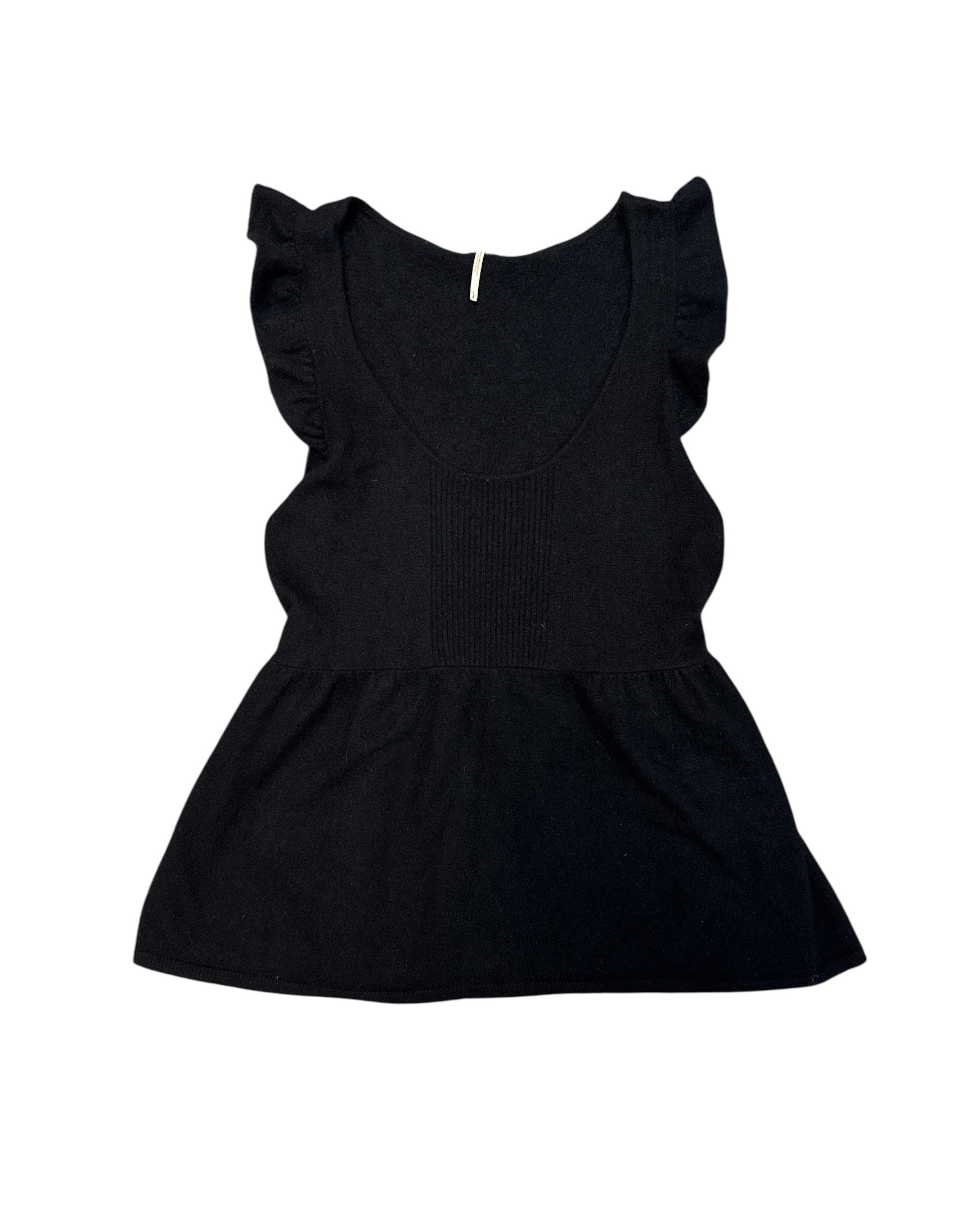 black free people knit aline top w ruffle tank, L