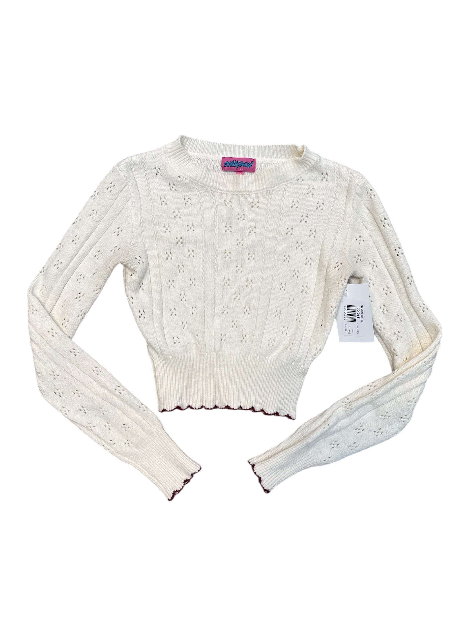 white edikted eyelet knit ls, xs