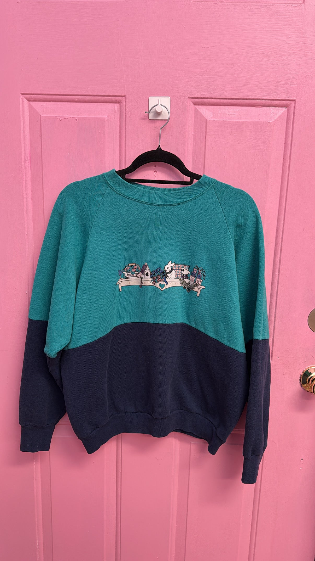 teal navy fruit of the loom grandma bunny shelf crew, xl
