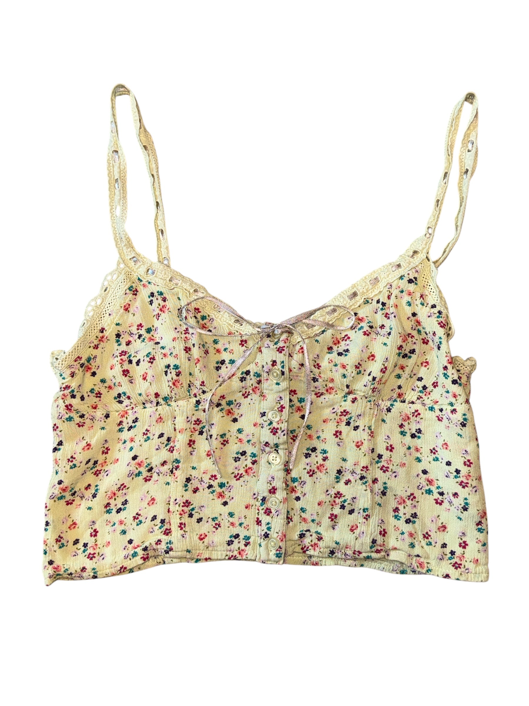 green urban outfitters floral tank w ribbon, s