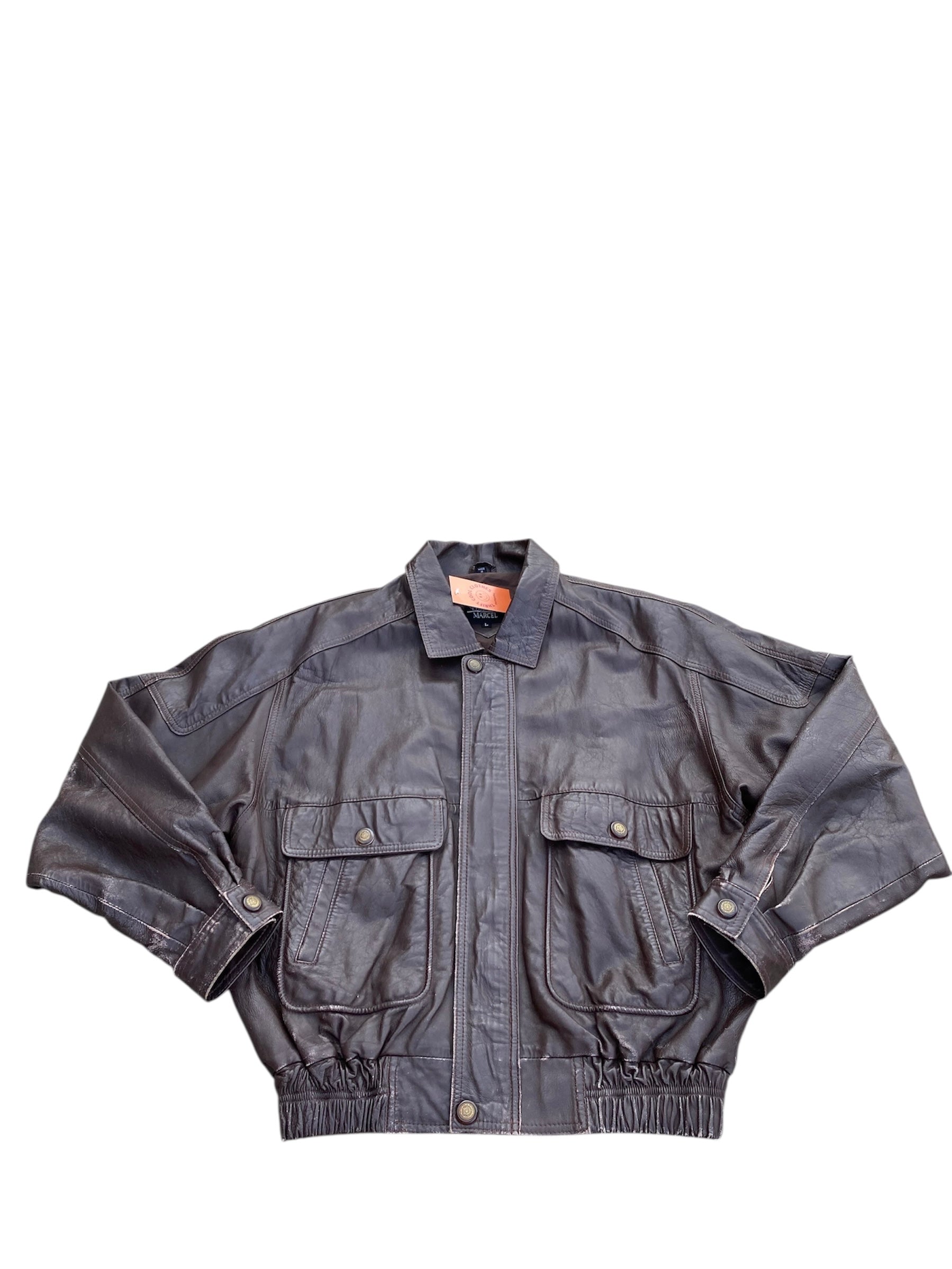 brown phillipe leather jacket, l