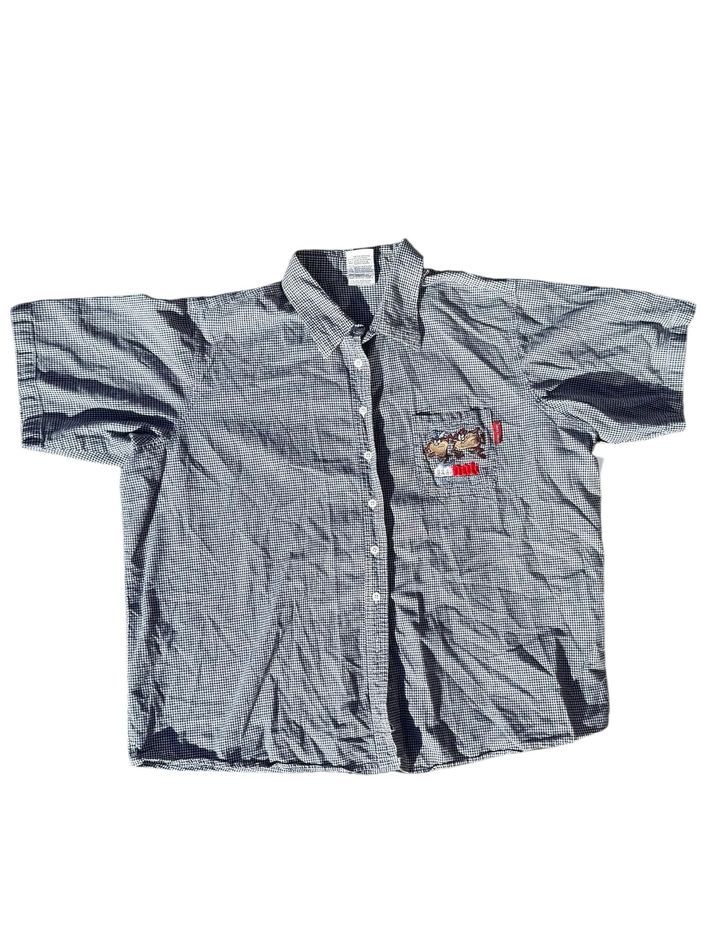 Navy white Looney tunes Do not start w me gingham button down, 26/28