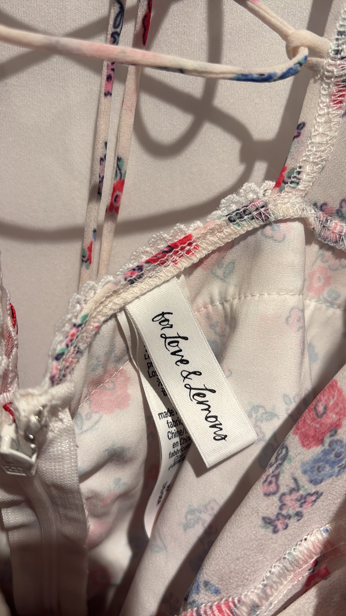 white pink blue for love and lemons floral eyelet dress, m