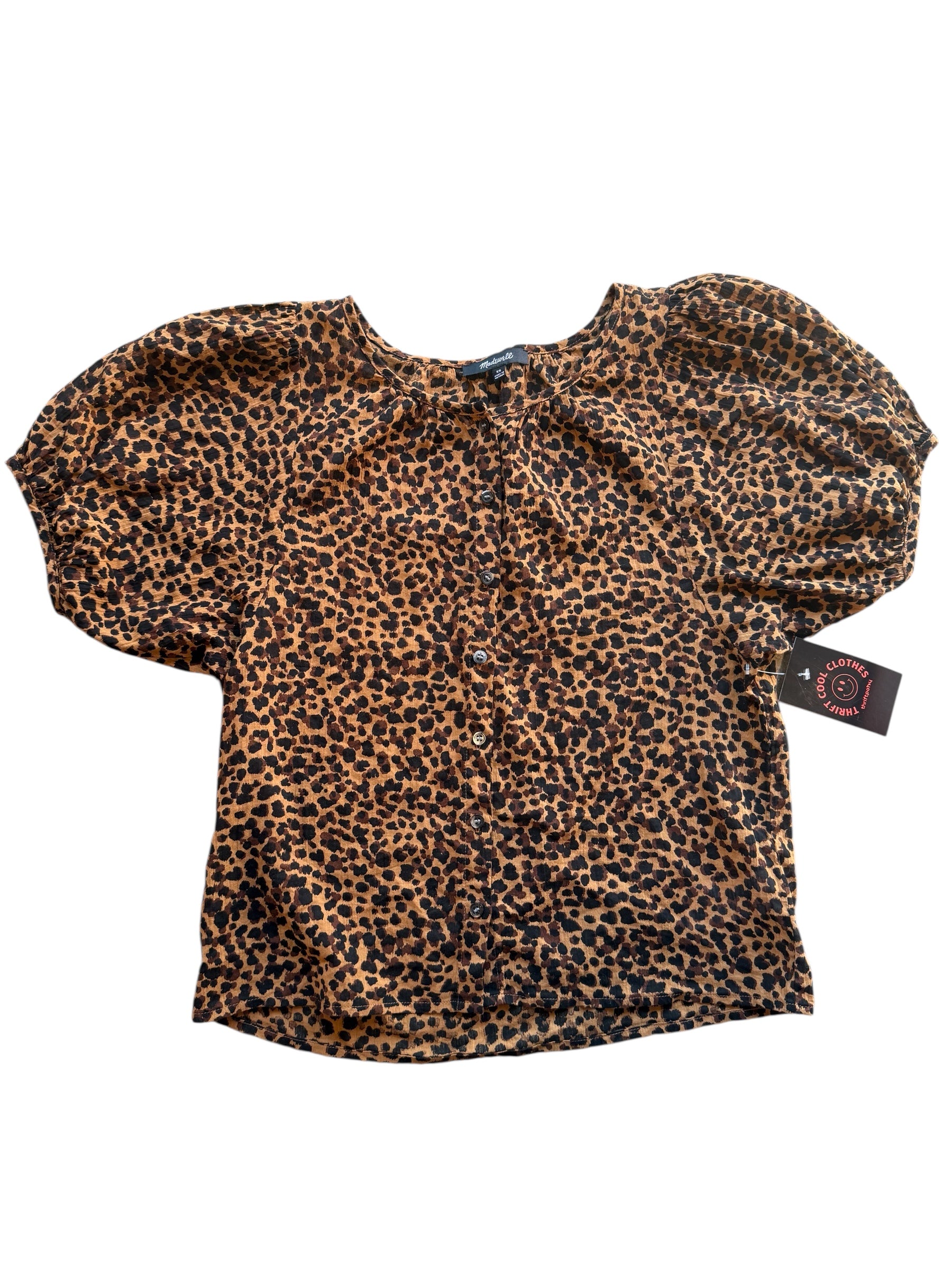 black brown madewell leopard puff sleeve top, xs
