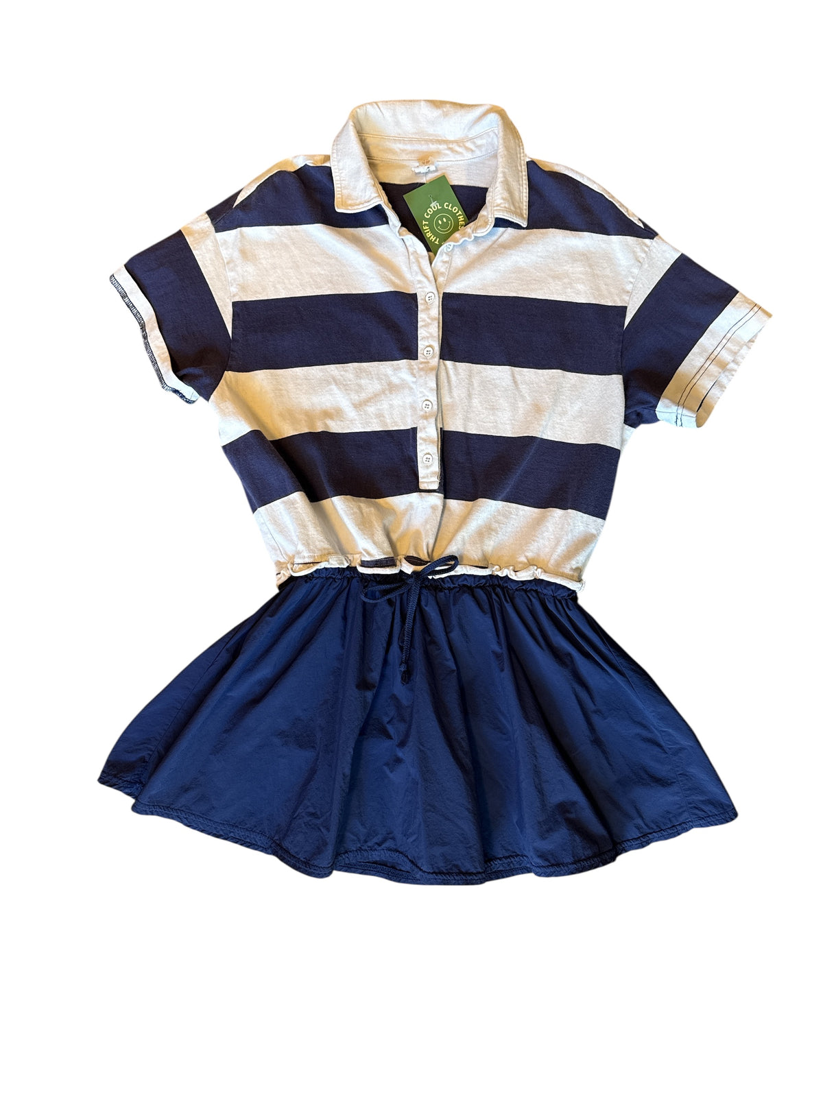 purple white daily practice stripe ss dress w swishy skirt, s