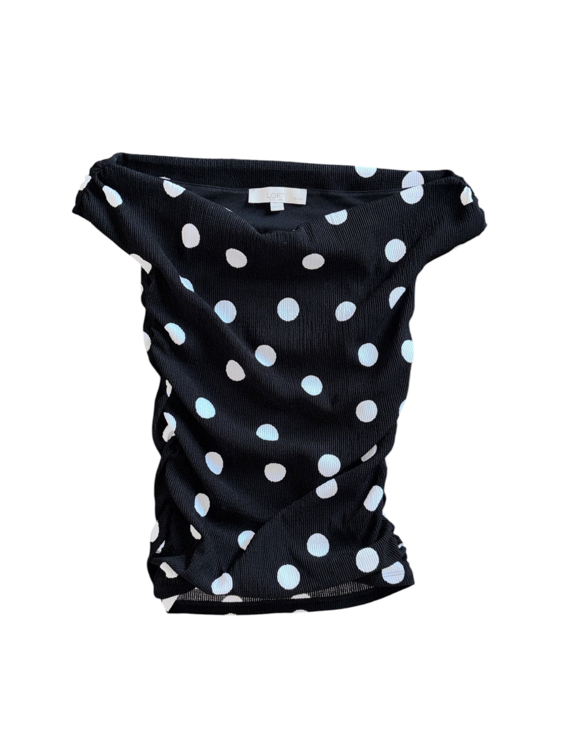 black whtie loft polka dot off shoulder top, xxsp