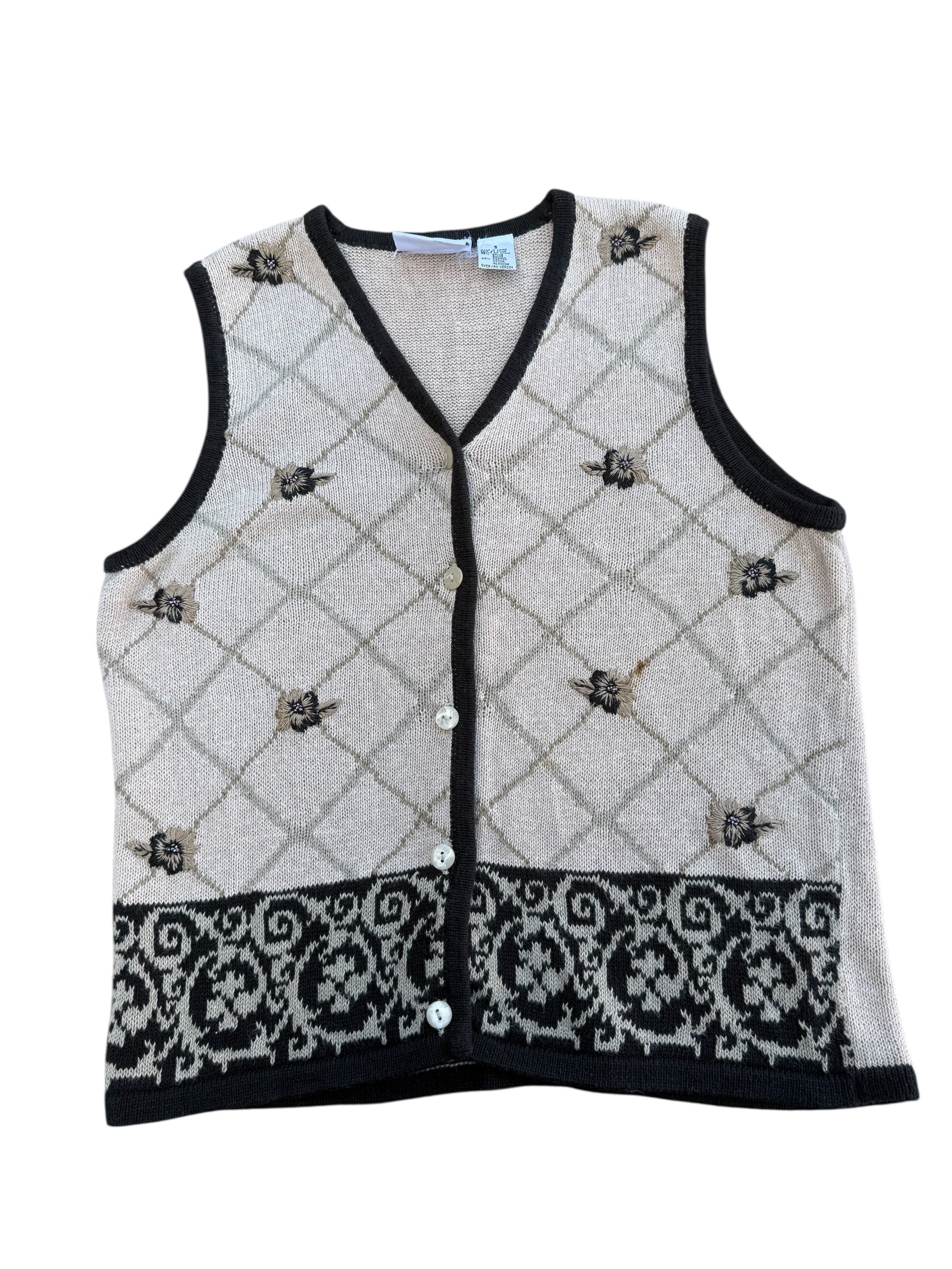 brown black the villager embroidered vtg sweater, s