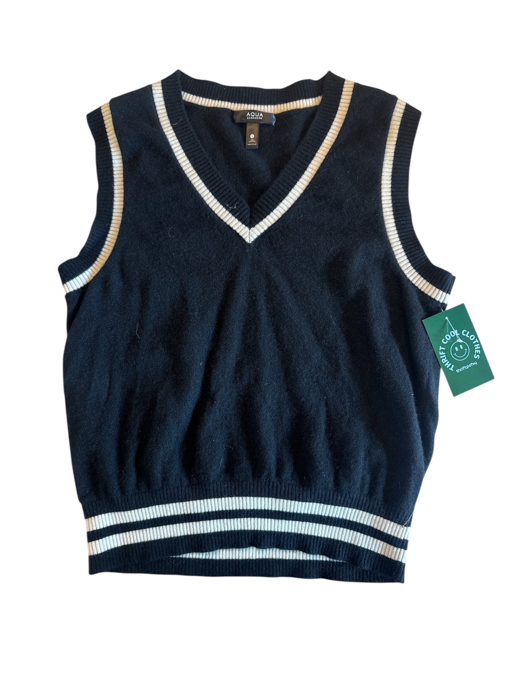 black aqua cashmere sweatervest, s