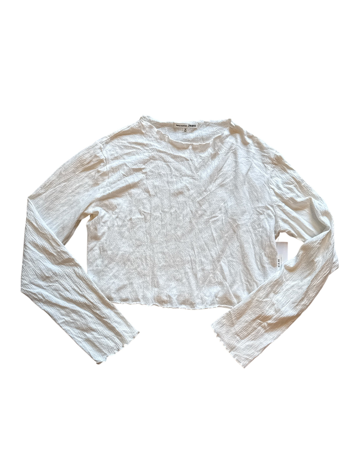 white reformation jeans lettuce trim sheer s crop, m
