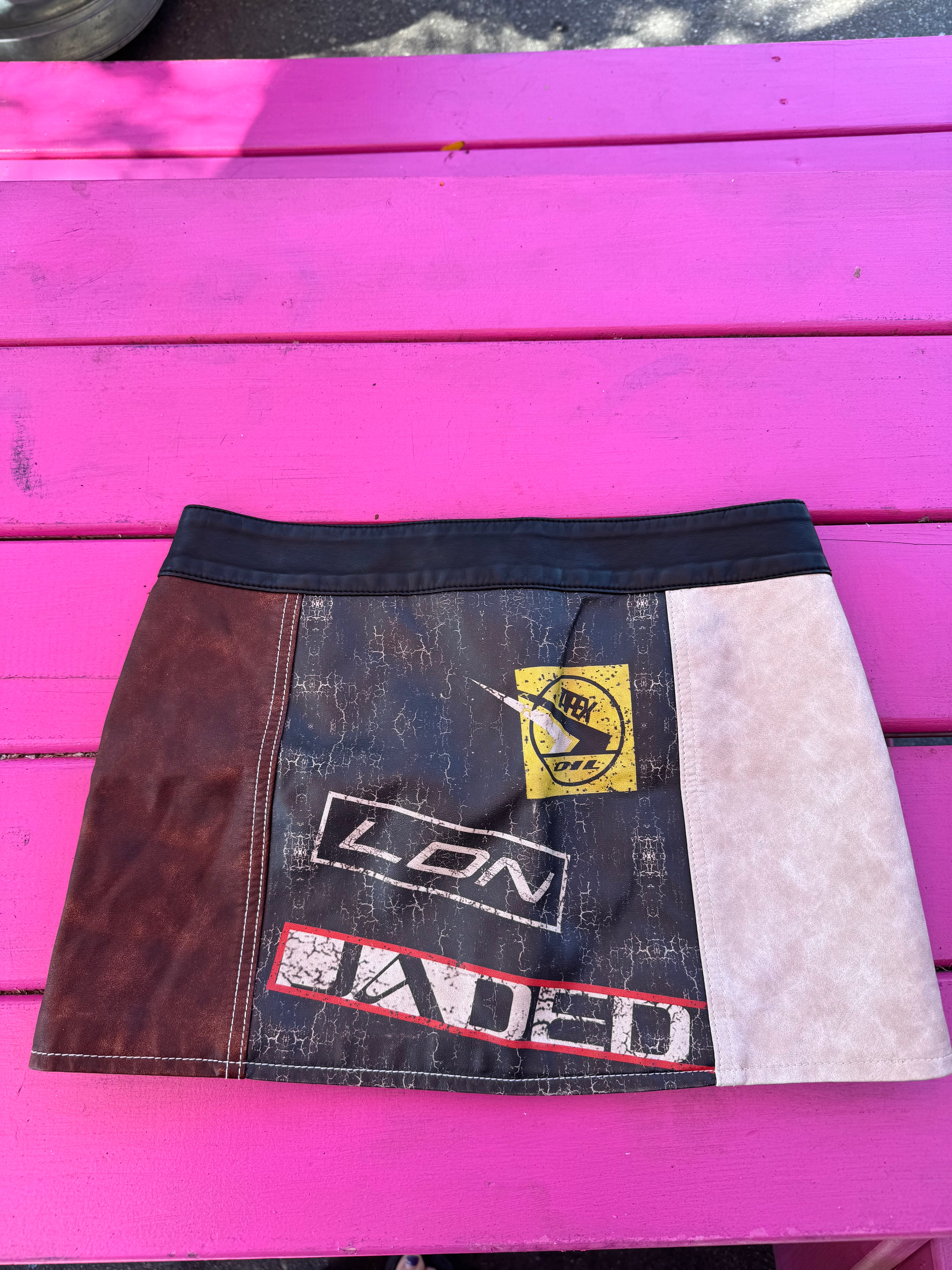 black brown cream jaded london pleather zipper patch mini skirt, 4