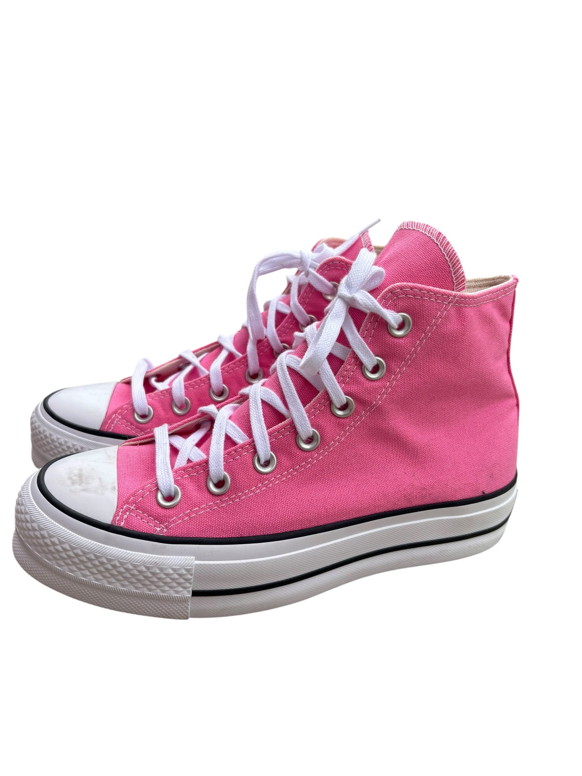 pink white converse platform hi top sneakers, 7