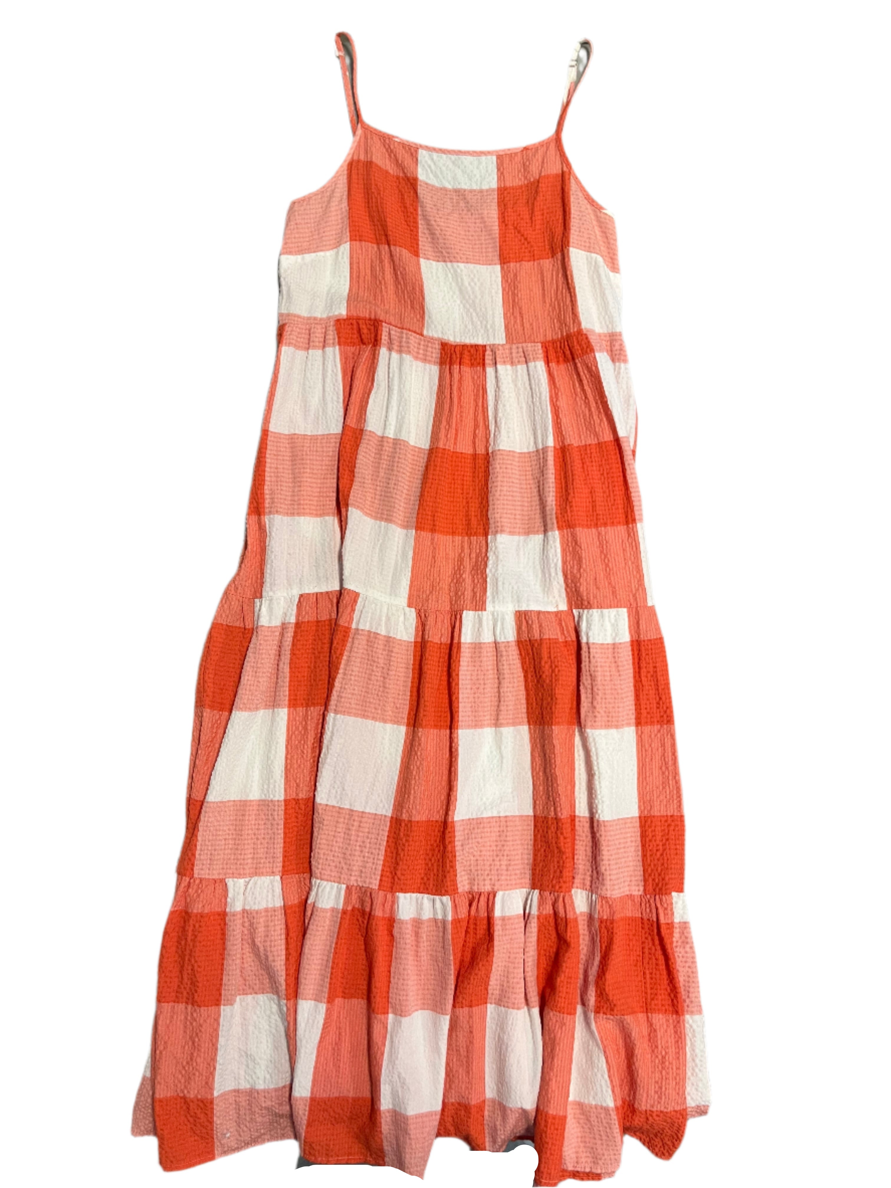 orange white Lou & grey checked spaghetti strap maxi dress, m