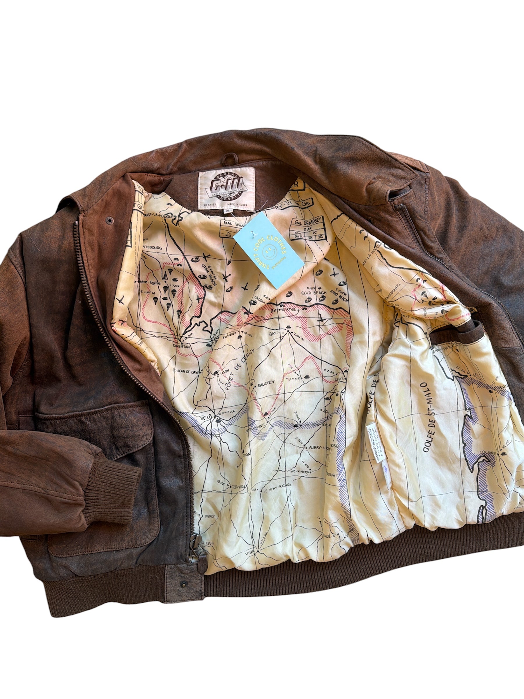 brown Global identity vtg leather bomber jacket, s