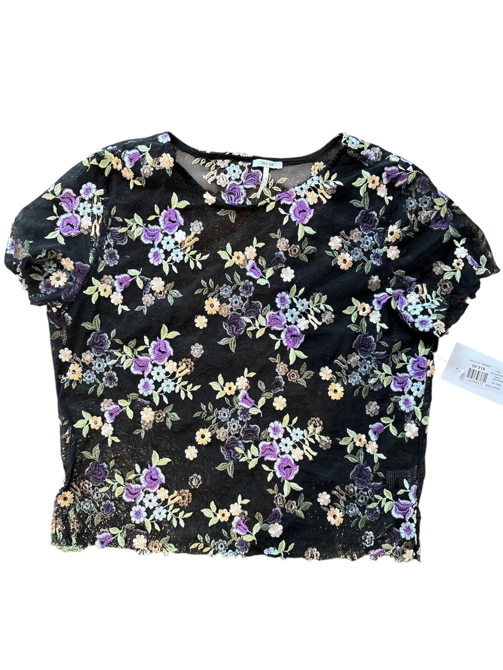 black purple green kimchi blue mesh embroider ss top, XL