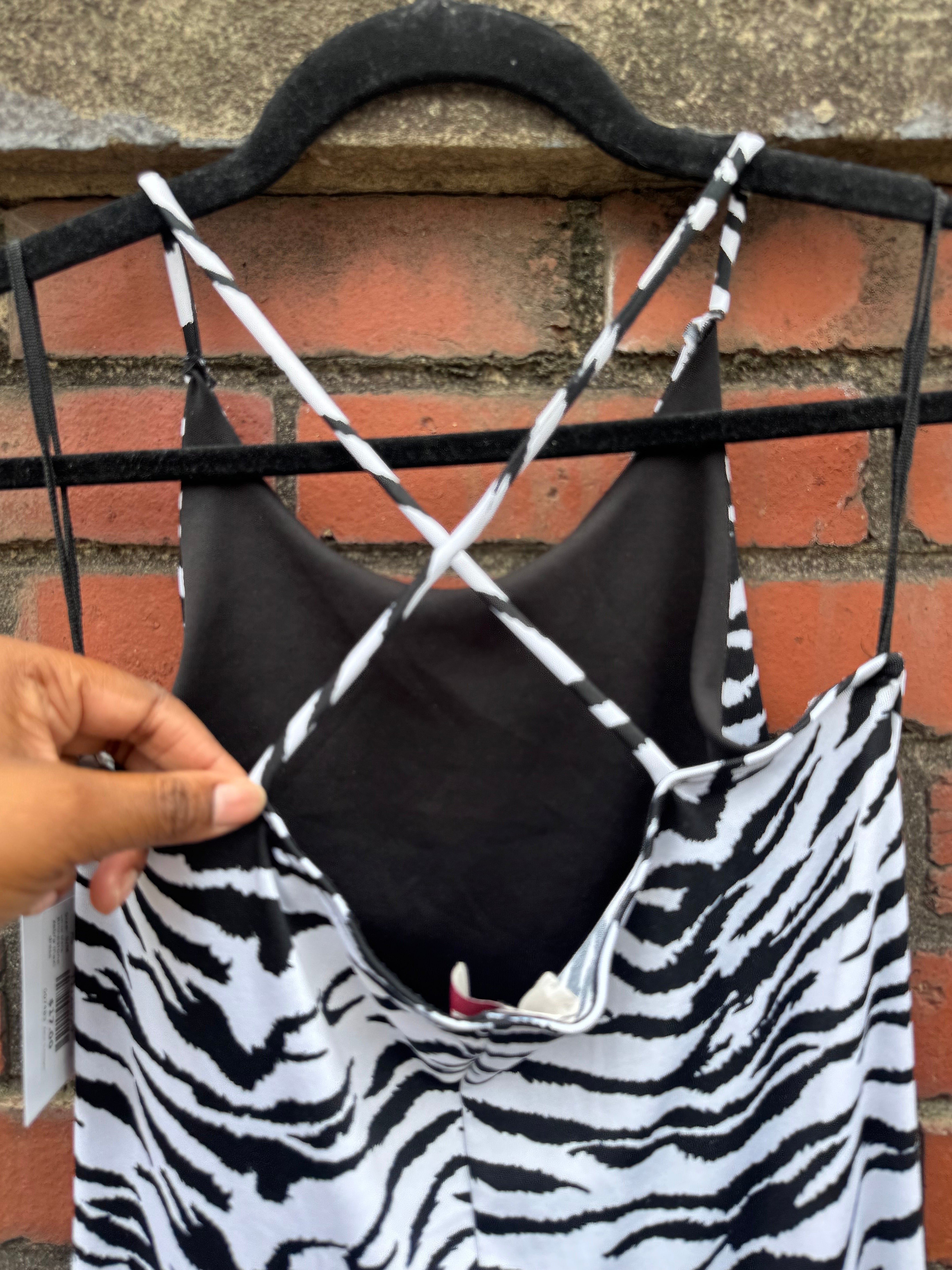 white black Pia Rhinestone zebra maxi dress, S/M