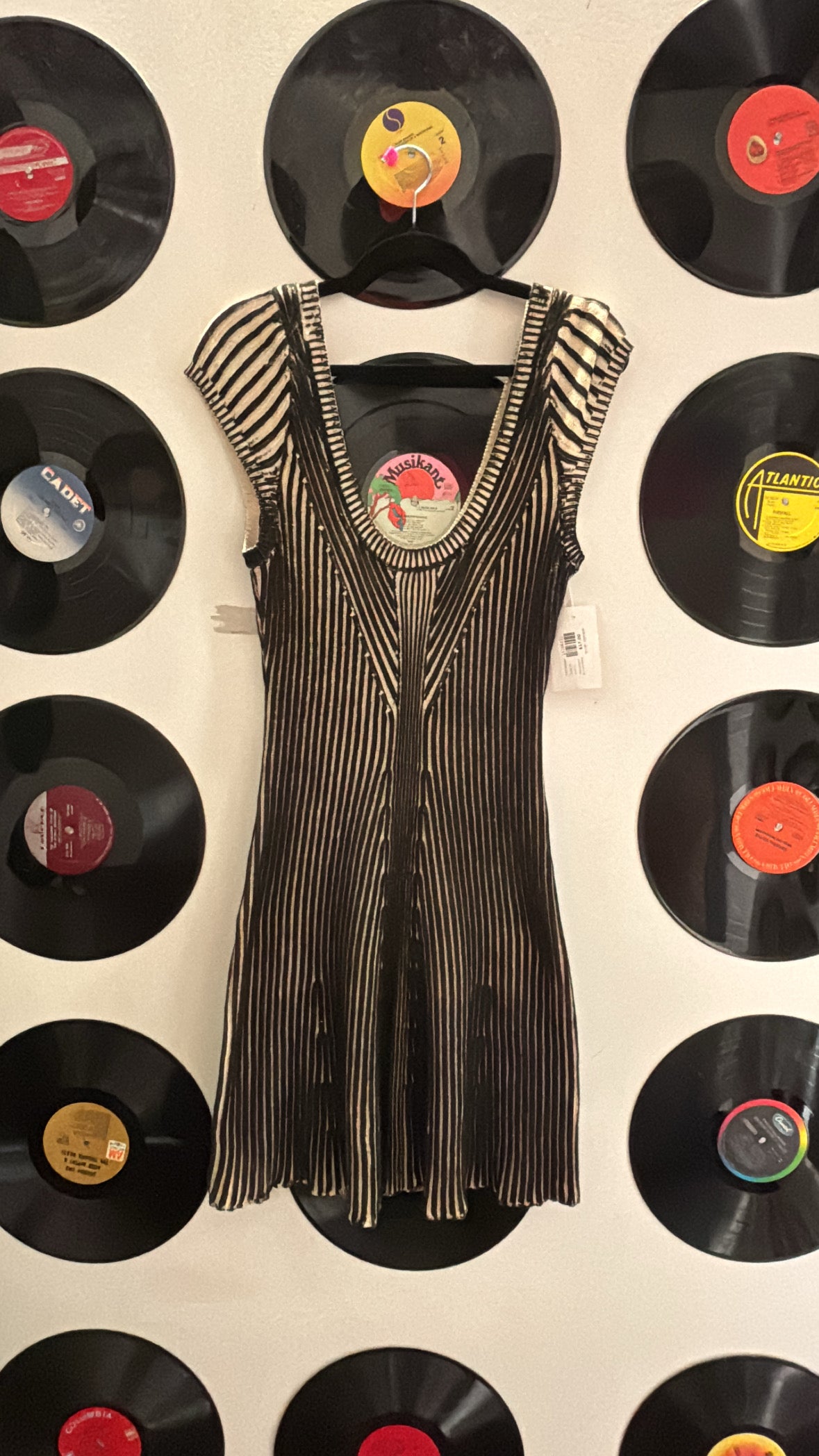 black tan free people knit striped ss mini dress, m