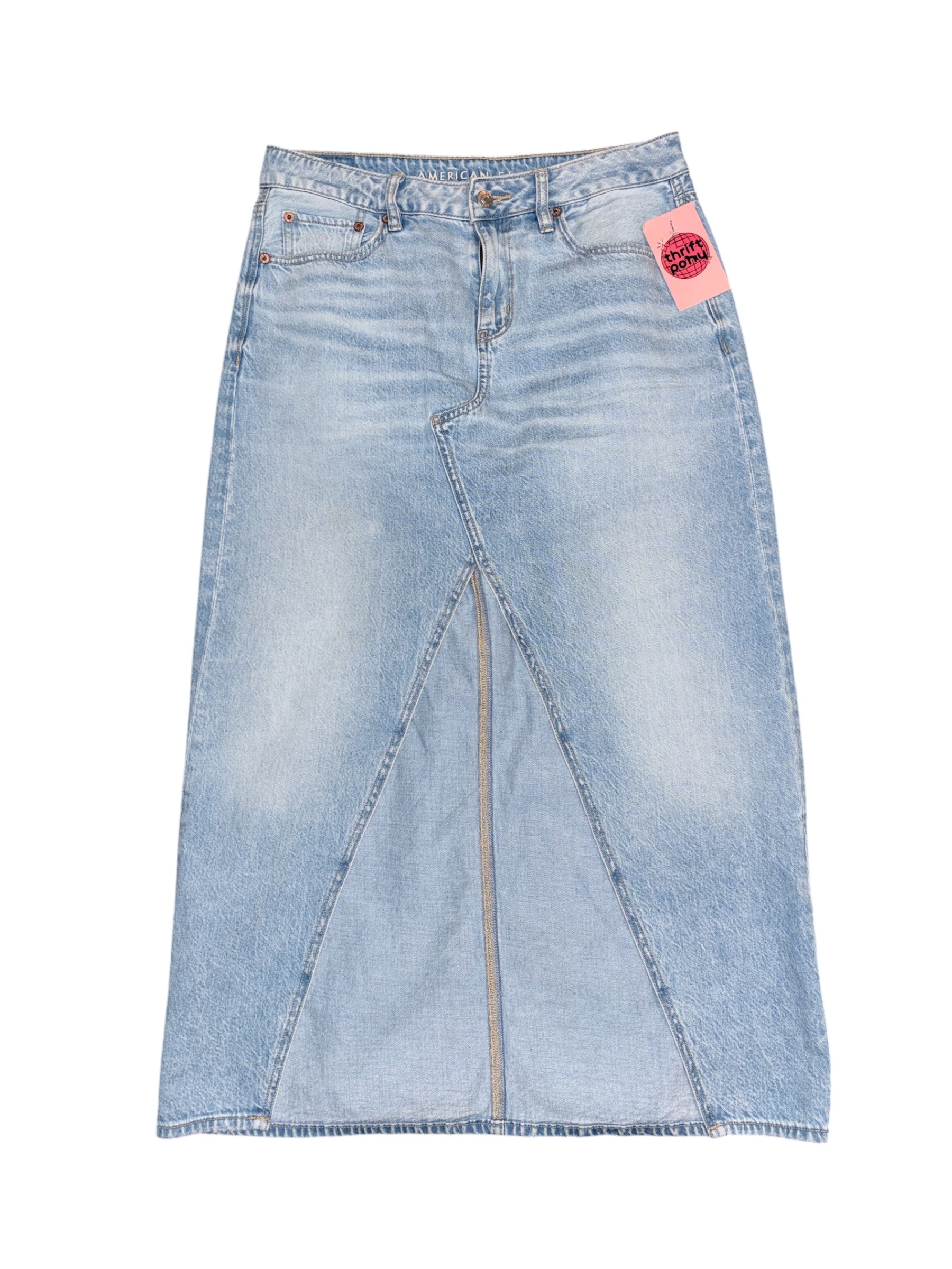 blue American eagle low rise maxi denim skirt, 4