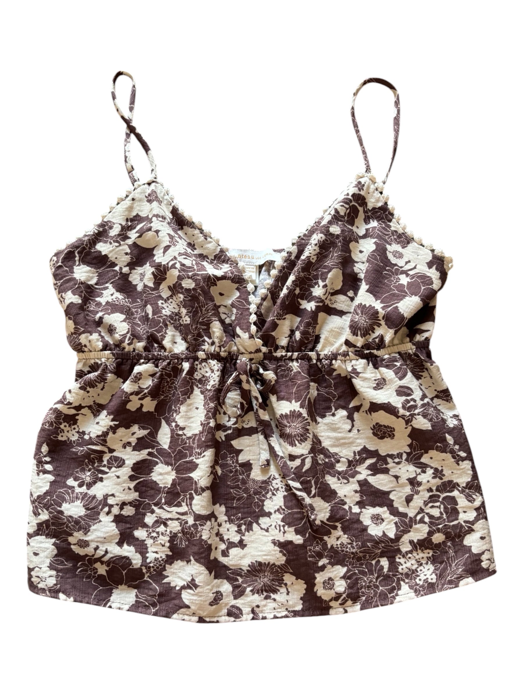 brown white monteau floral v neck tank, L