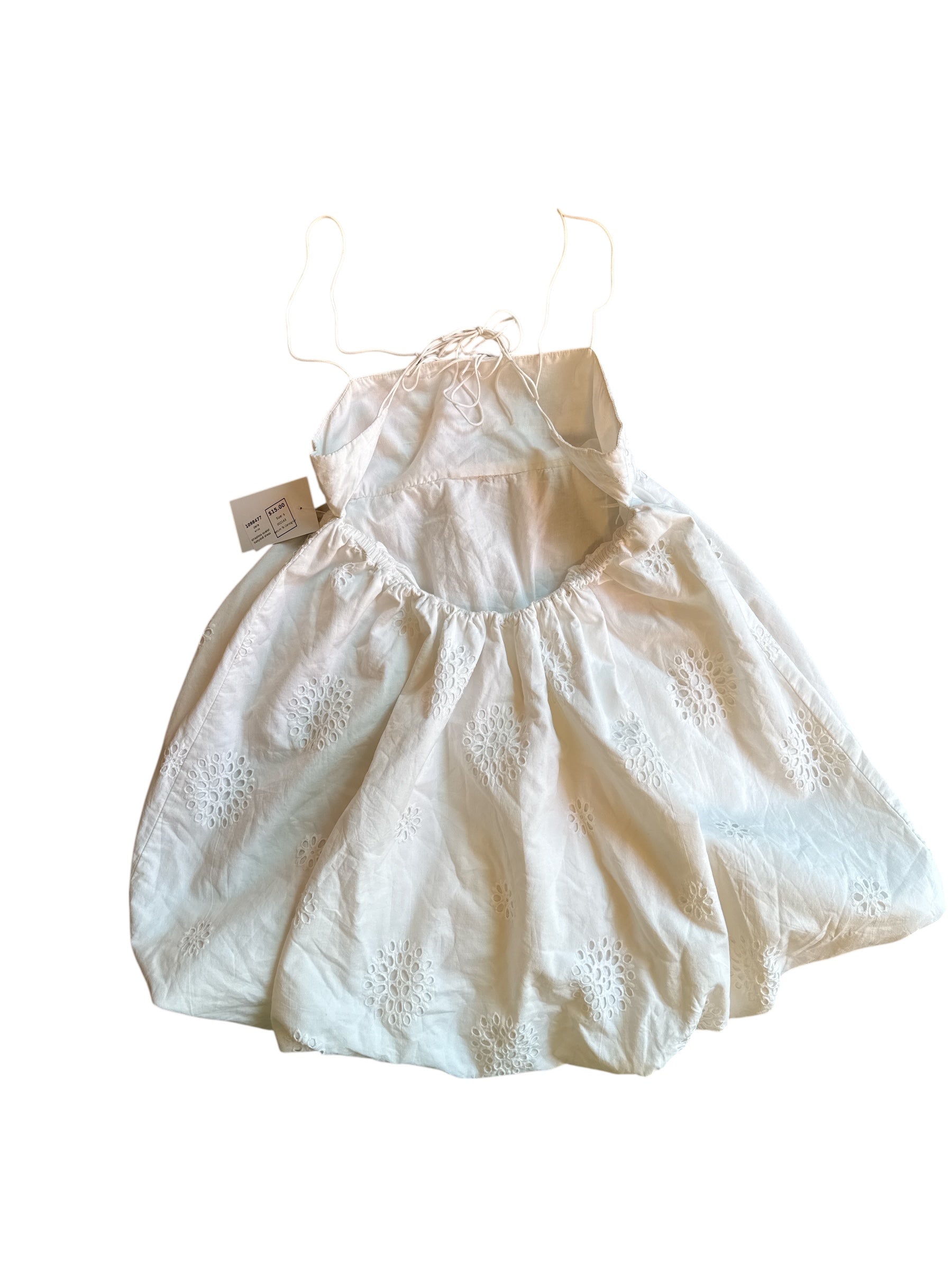 white zara strapless eyelet babydoll dress, s