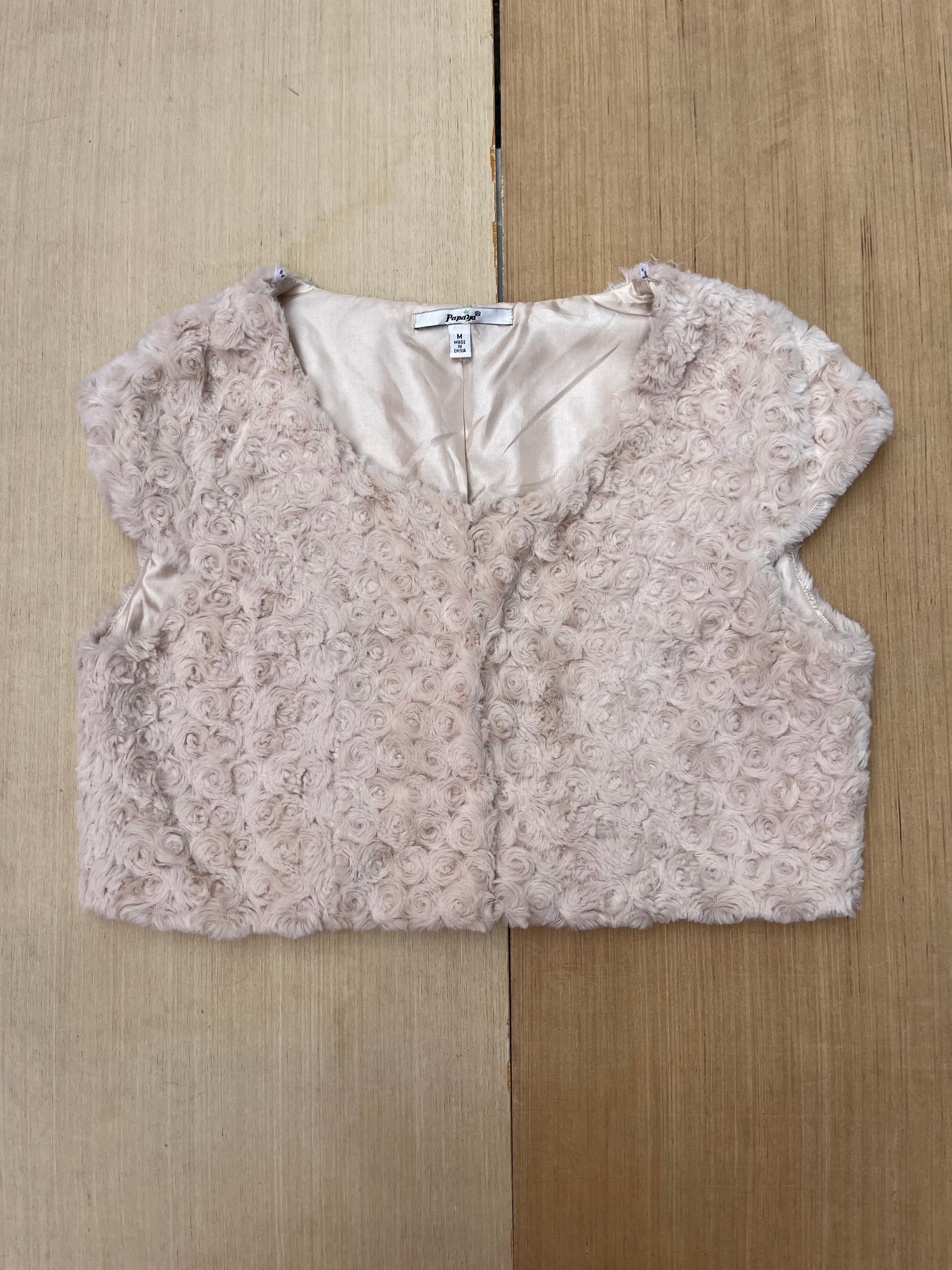 cream papaya twirl faux fur top, m