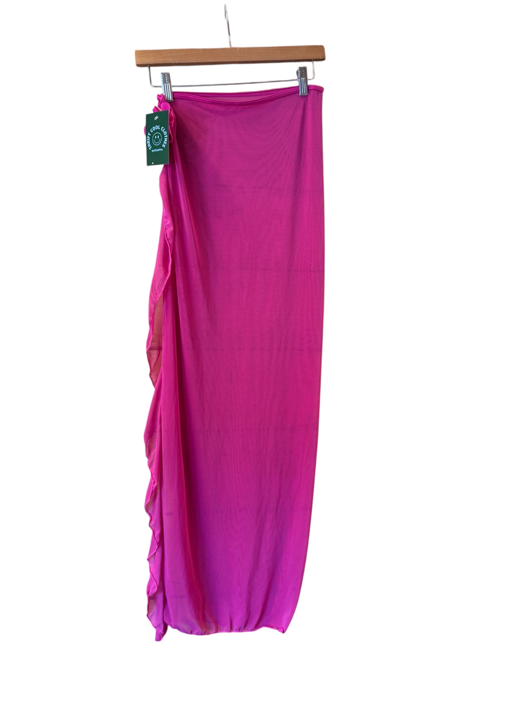Fuchsia sheer  Mesh ruched long skirt, s